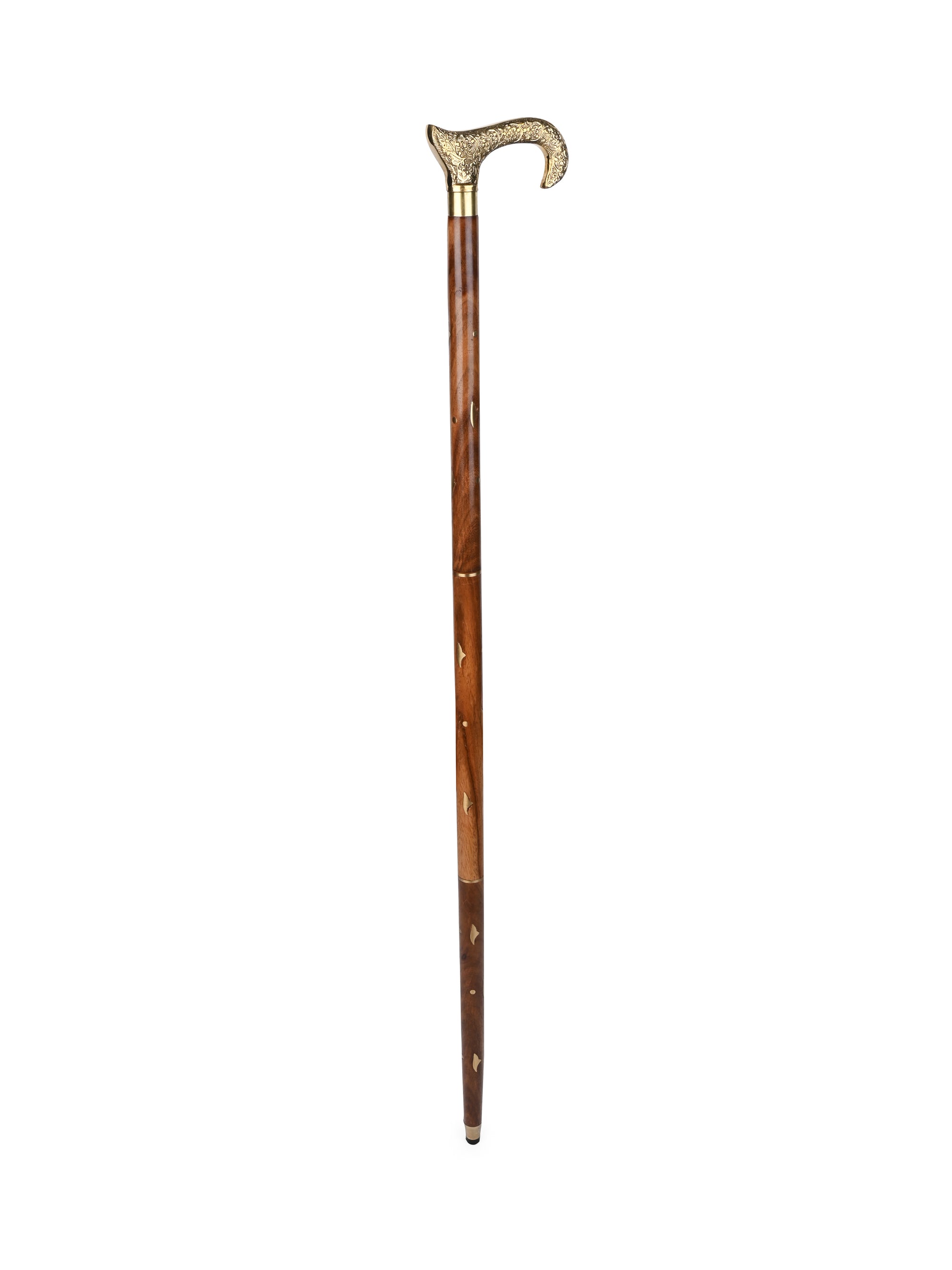 Shisham wood crafted brass handle royal walking stick - Easily detachable