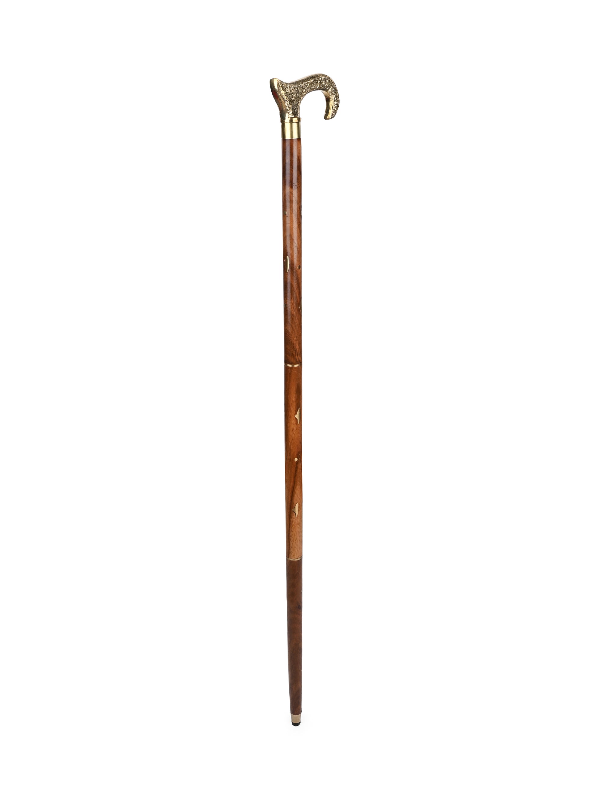 Shisham wood crafted brass handle royal walking stick - Easily detachable