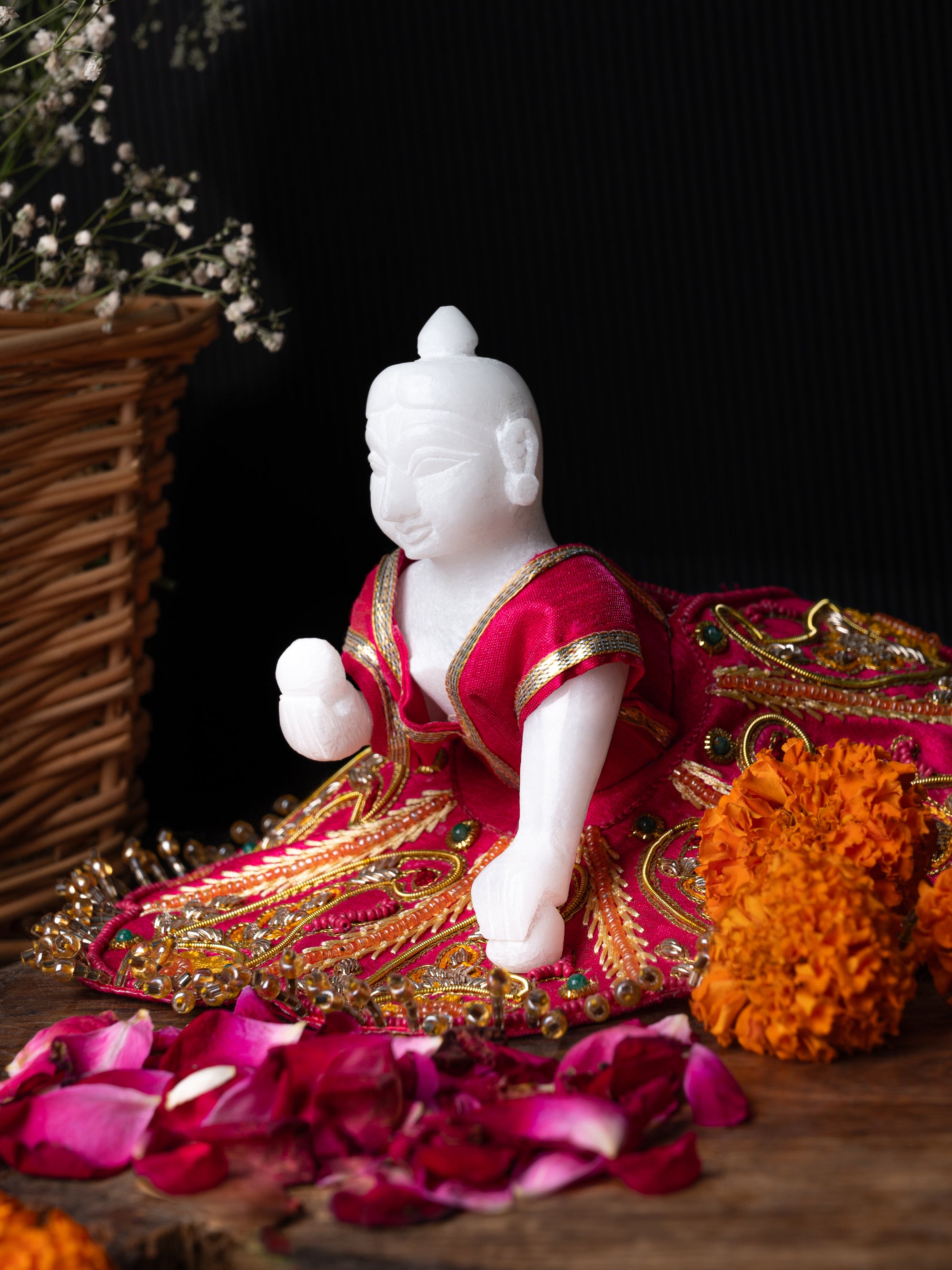 White Marble Stone Crafted Laddu Gopal - 5 inches