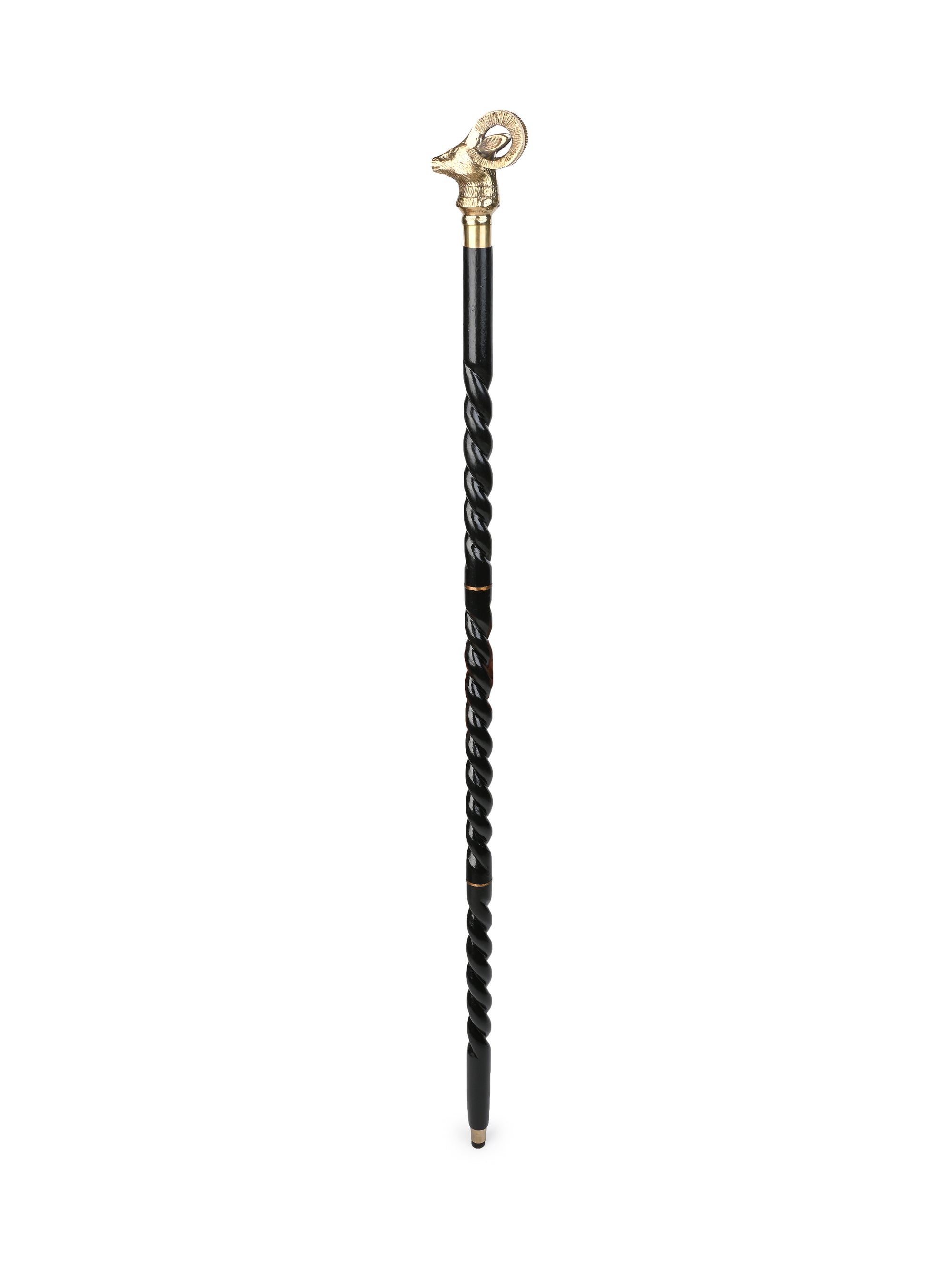 Shisham wood crafted brass deer head handle walking stick / cane - Easily detachable