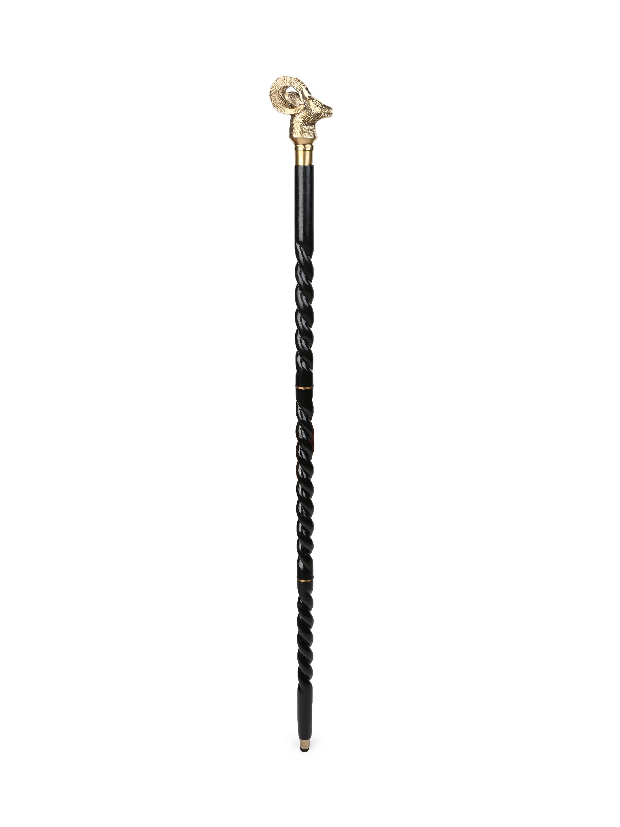 Shisham wood crafted brass deer head handle walking stick - Easily detachable