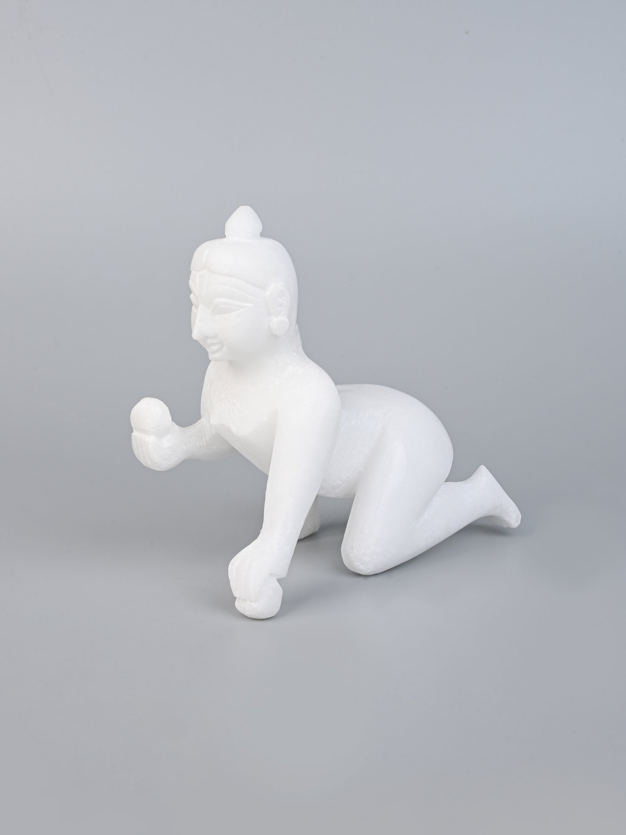 White Marble Stone Crafted Laddu Gopal - 5 inches