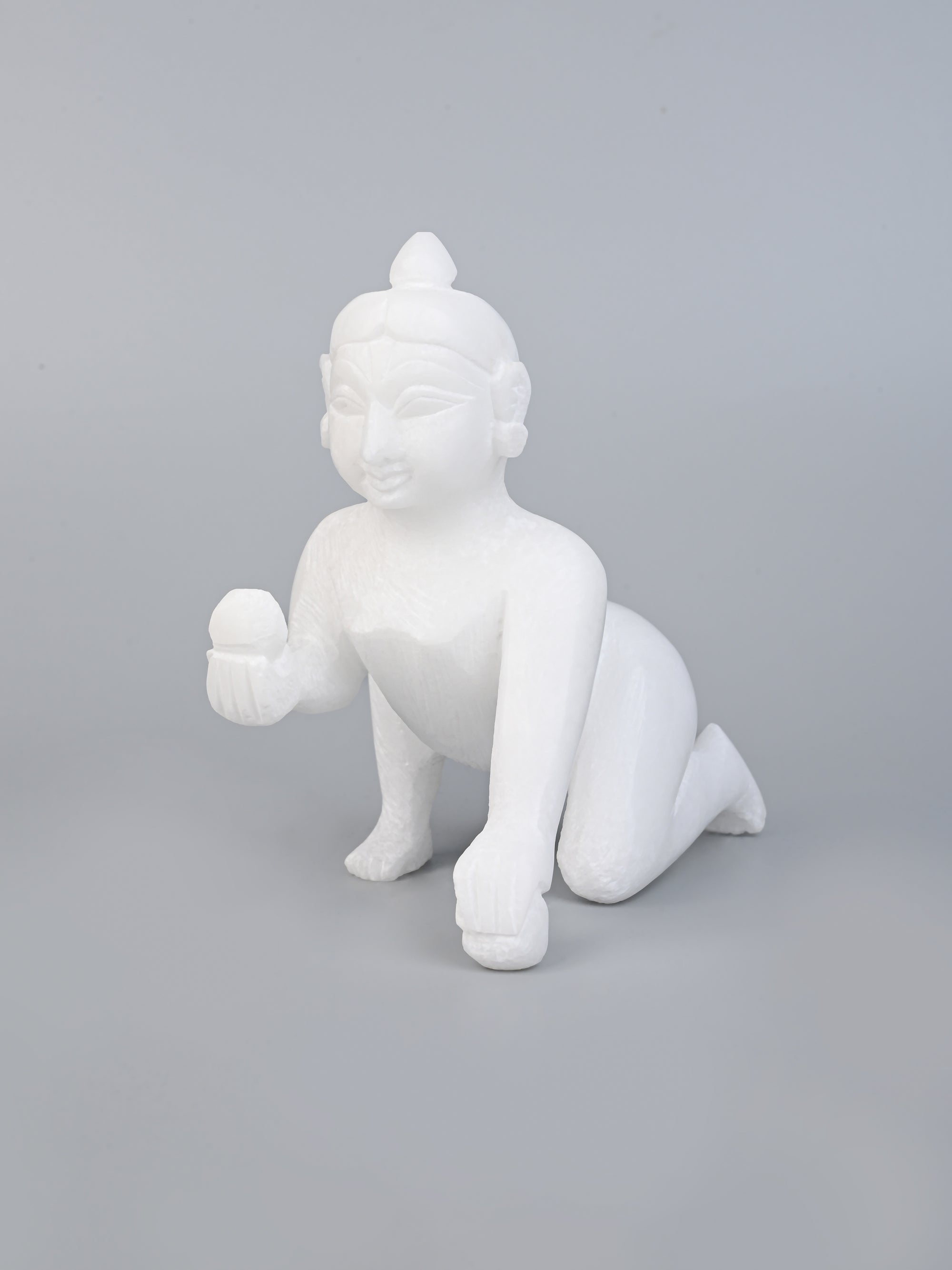 White Marble Stone Crafted Laddu Gopal - 5 inches