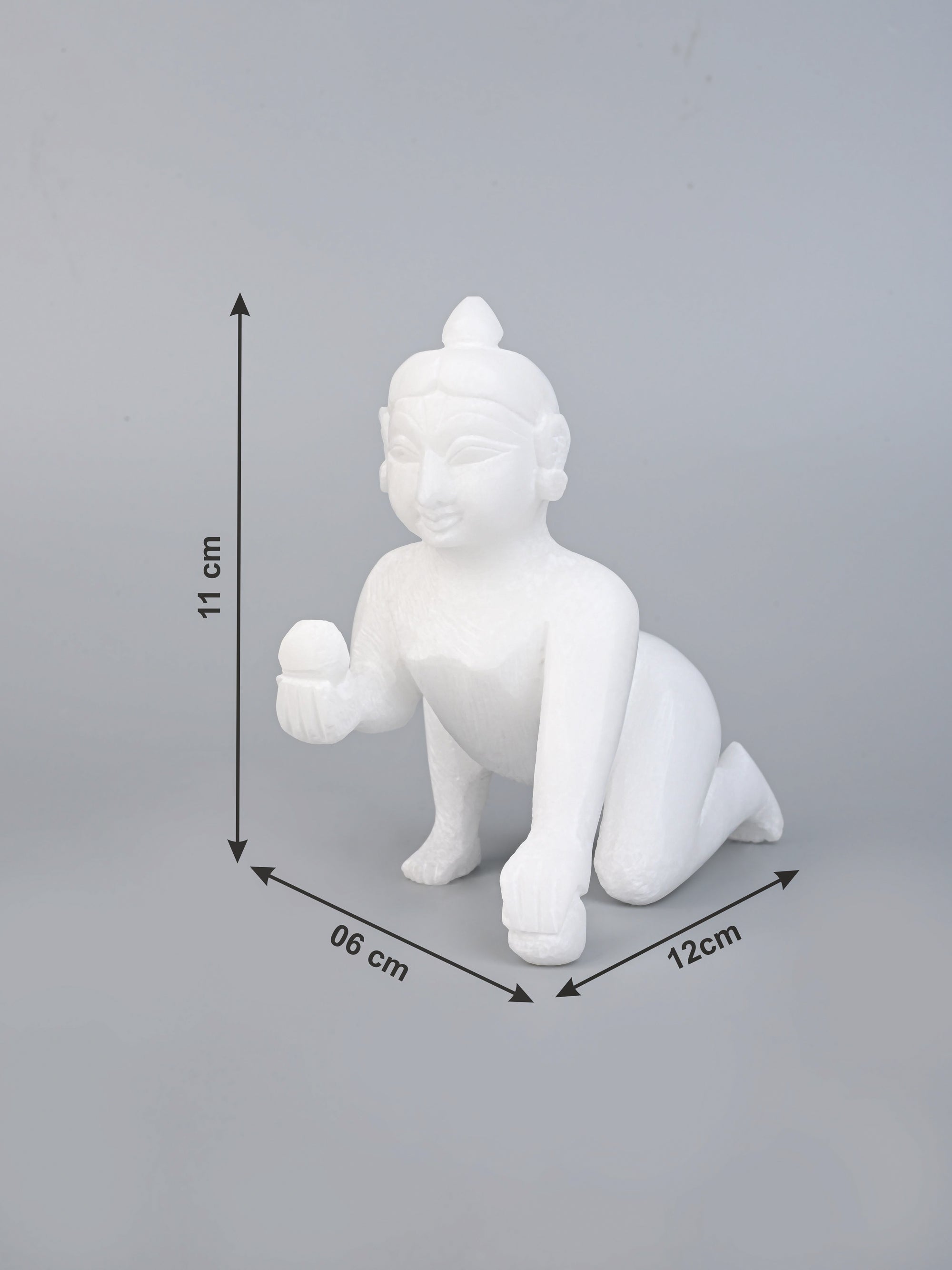 White Marble Stone Crafted Laddu Gopal - 5 inches