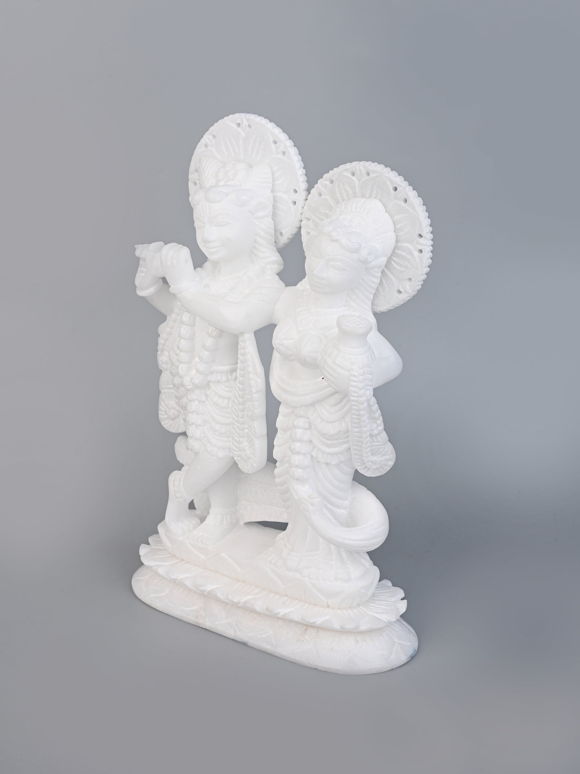 White Marble Stone Crafted Radha Krishna Idol - 10 inches height