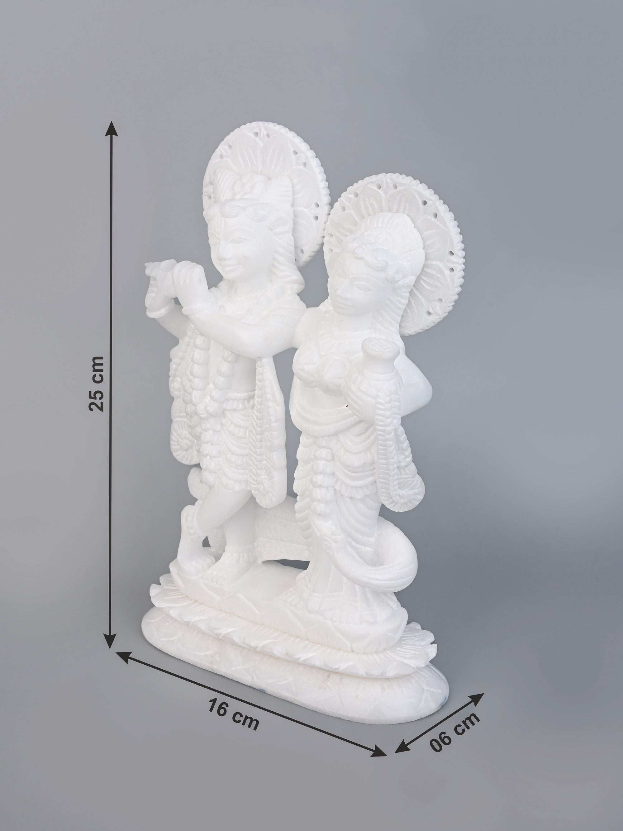 White Marble Stone Crafted Radha Krishna Idol - 10 inches height