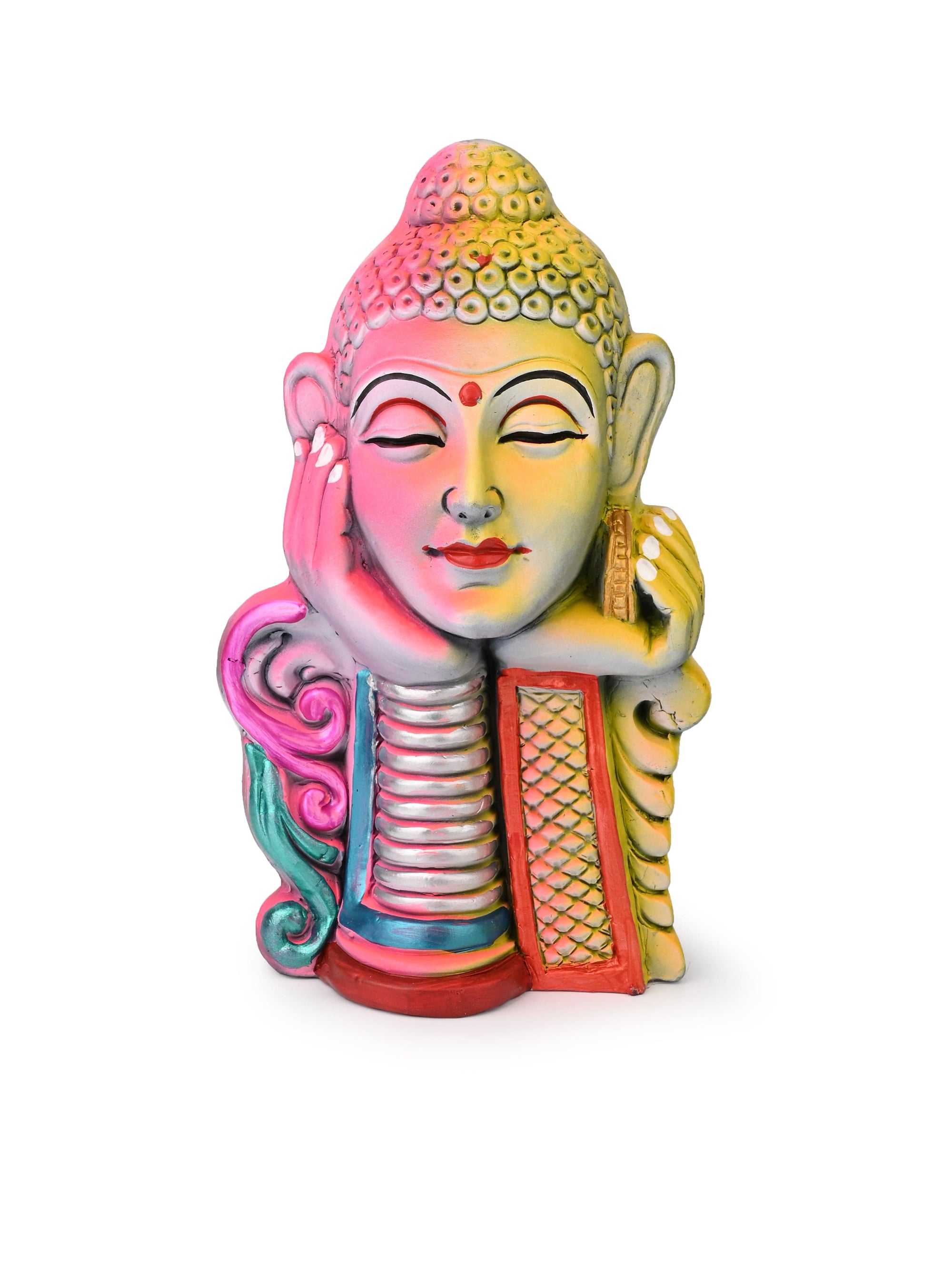 Terracotta Colorful Thinking Face of Lord Buddha 10 inches height