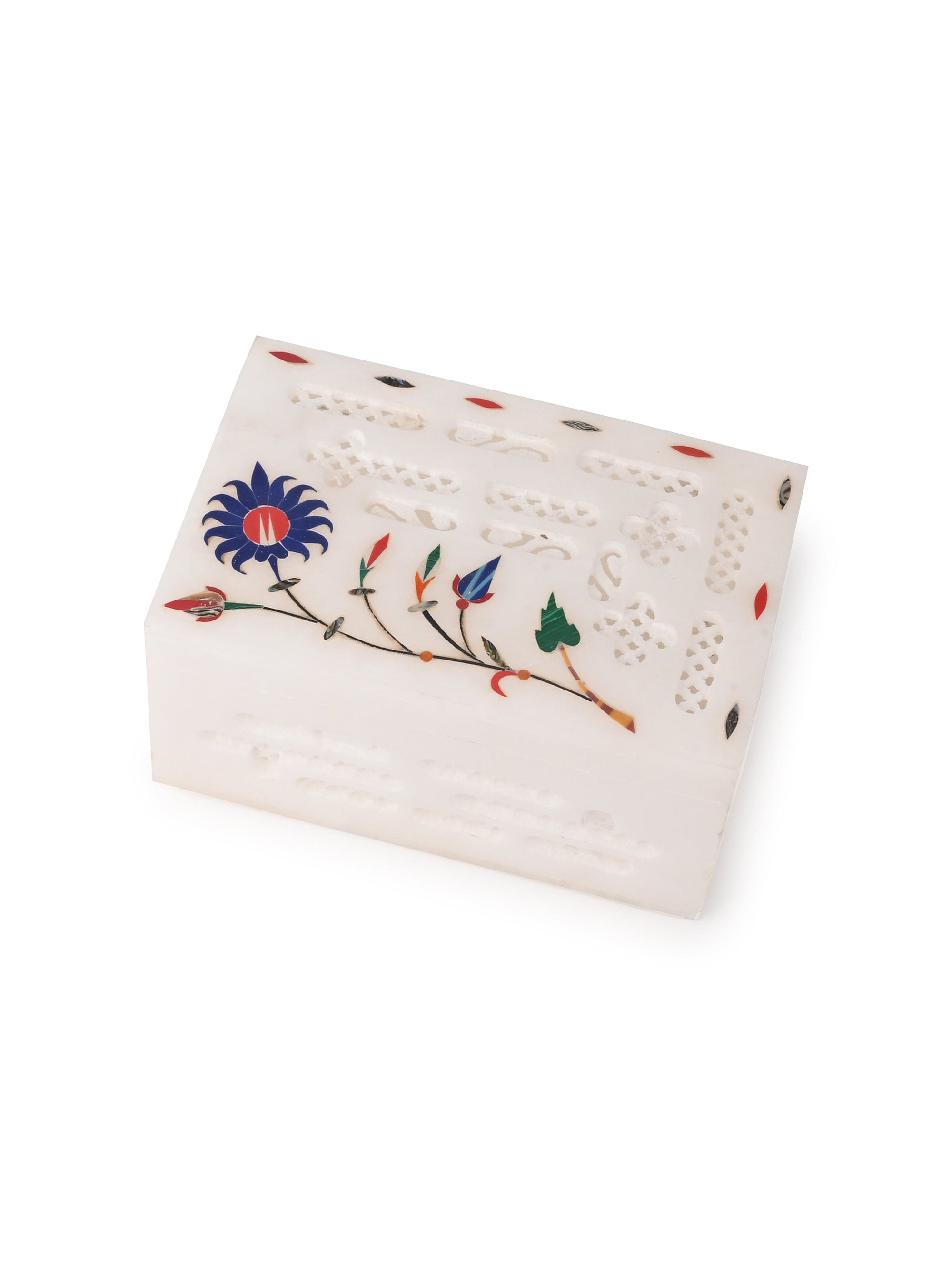 White Marble Jewellery Box with Intricate Carving and Inlay work