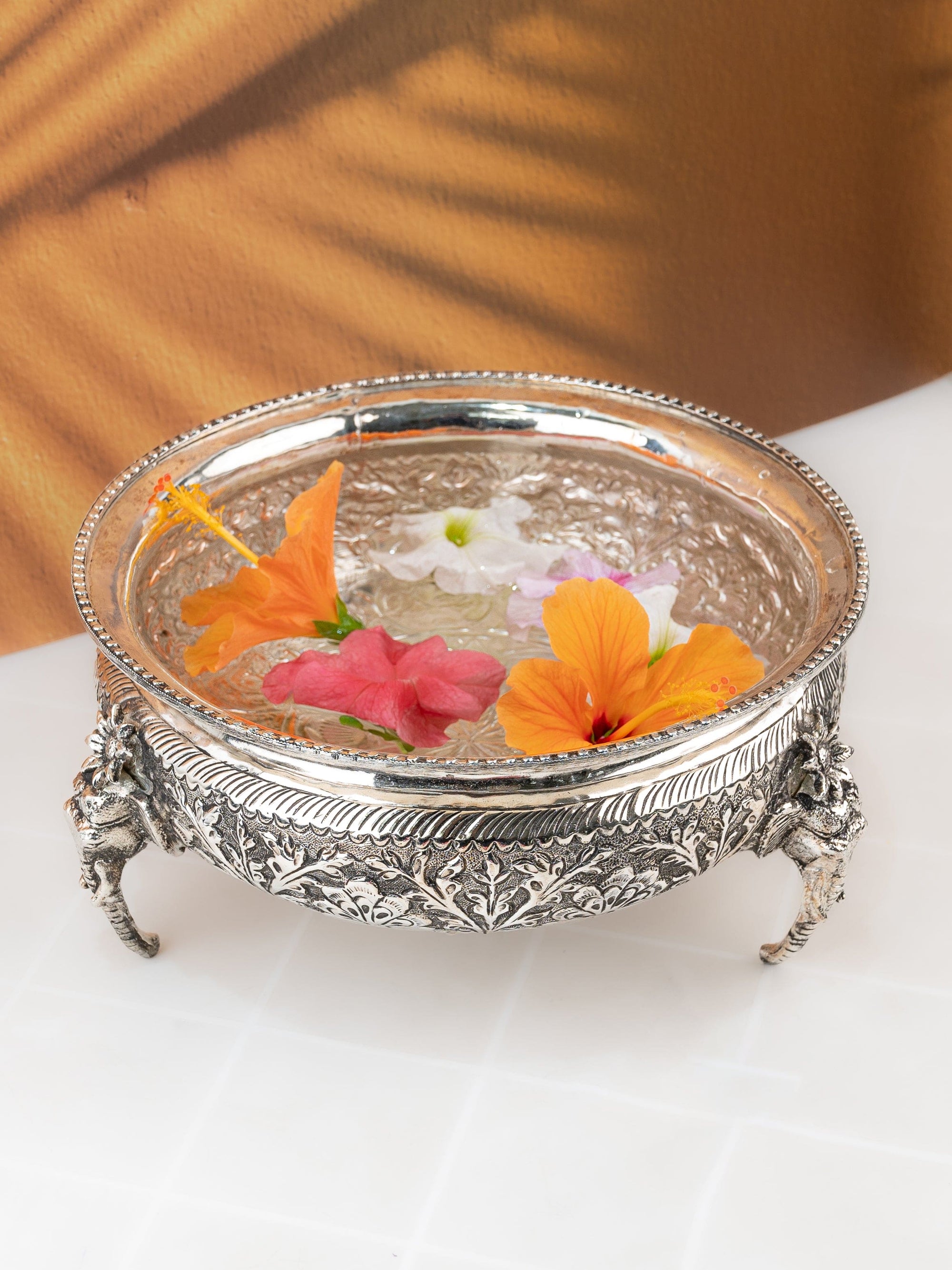 Oxidized Silver Urli / Bowl for Home Decor and Puja Rituals - 10 inches diameter