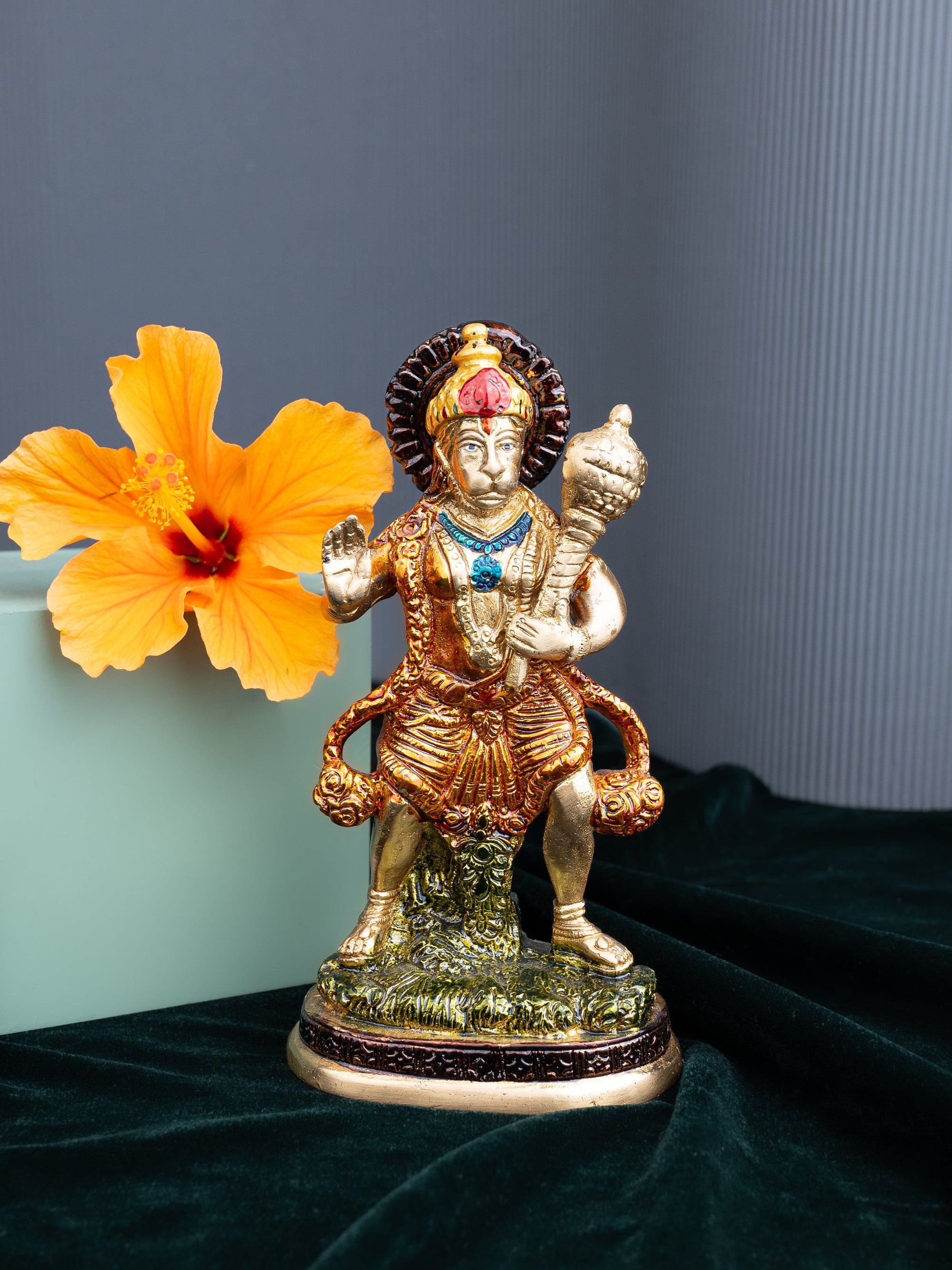 Colorful Brass Hanuman ji Idol in Standing Posture - 6 inches