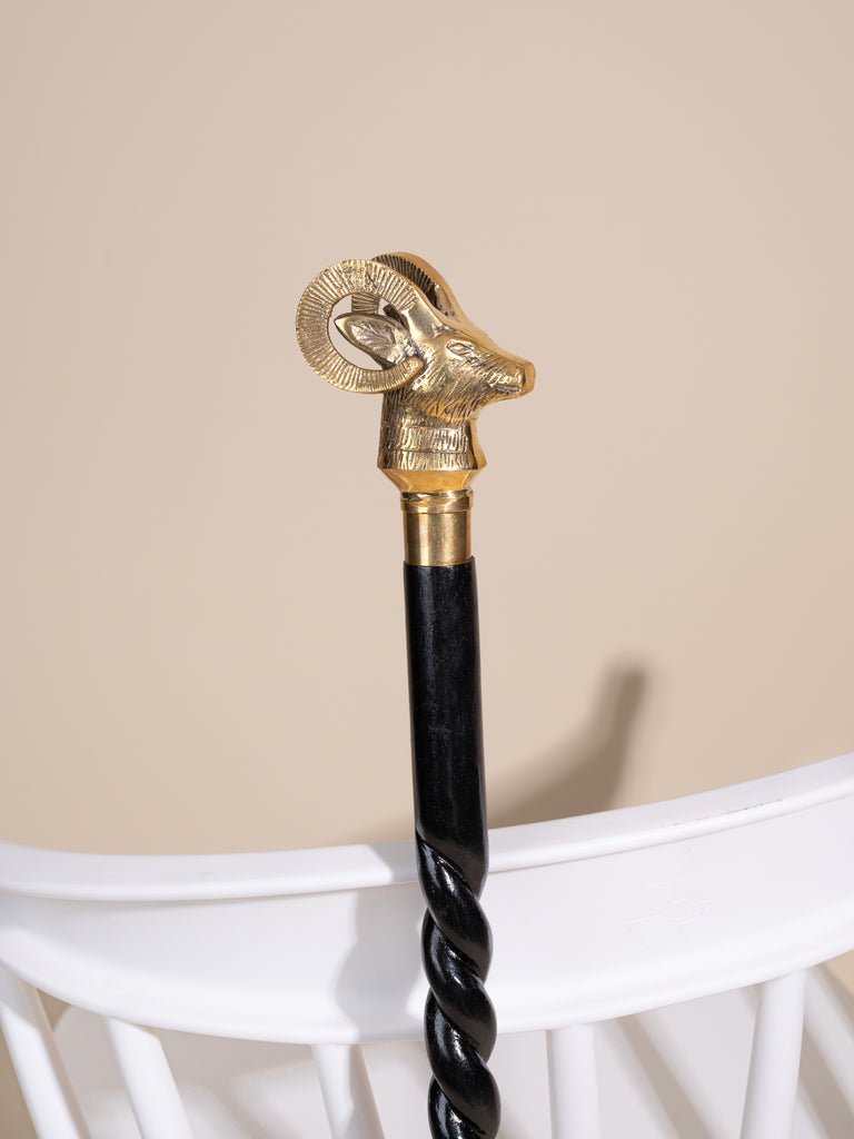 Antique Brass Compass Walking Stick - Wooden 3-Section Cane With Curved Handle - Gift For Men