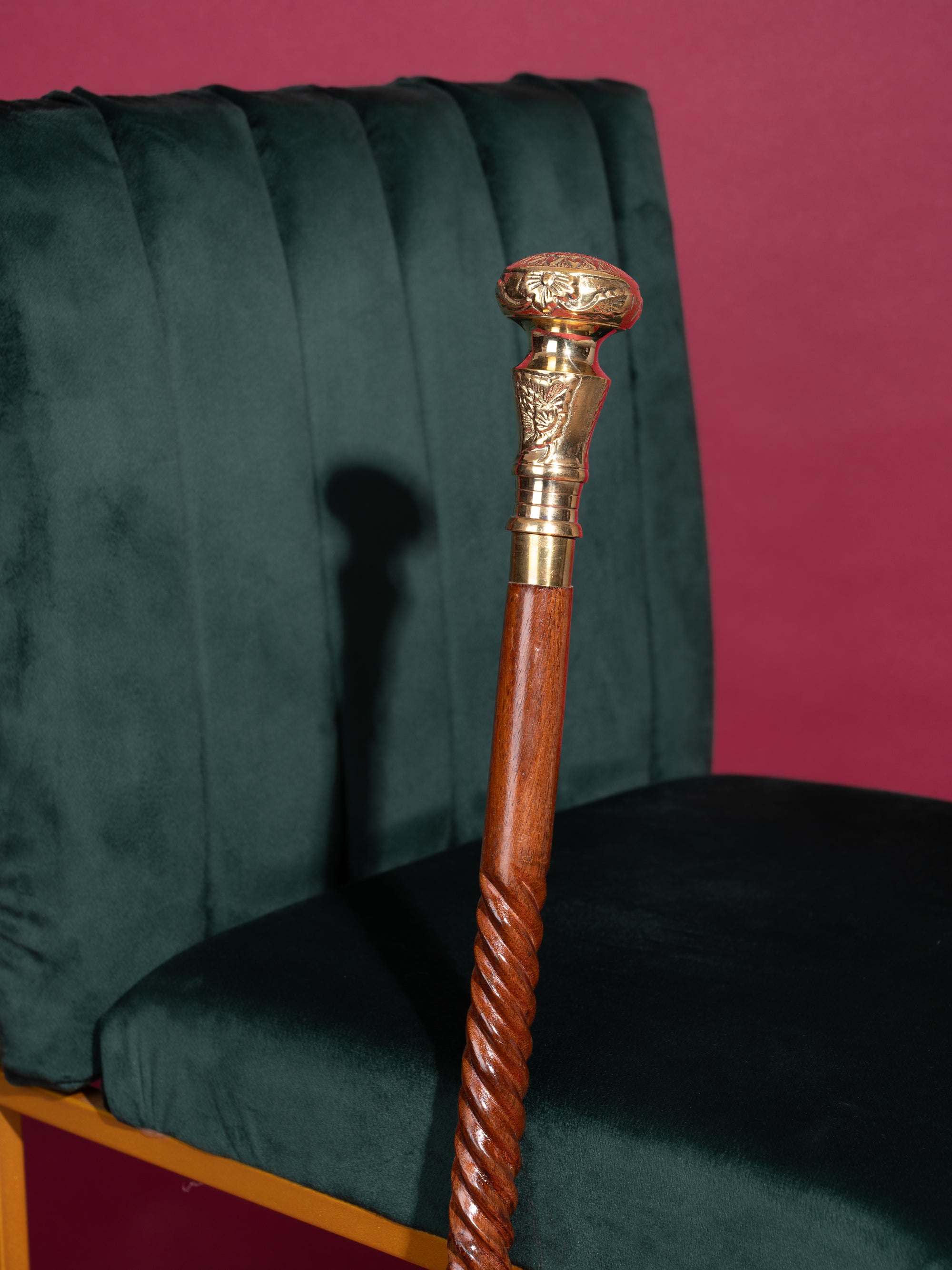 Shisham wood crafted brass handle classic walking stick / cane - Easily detachable