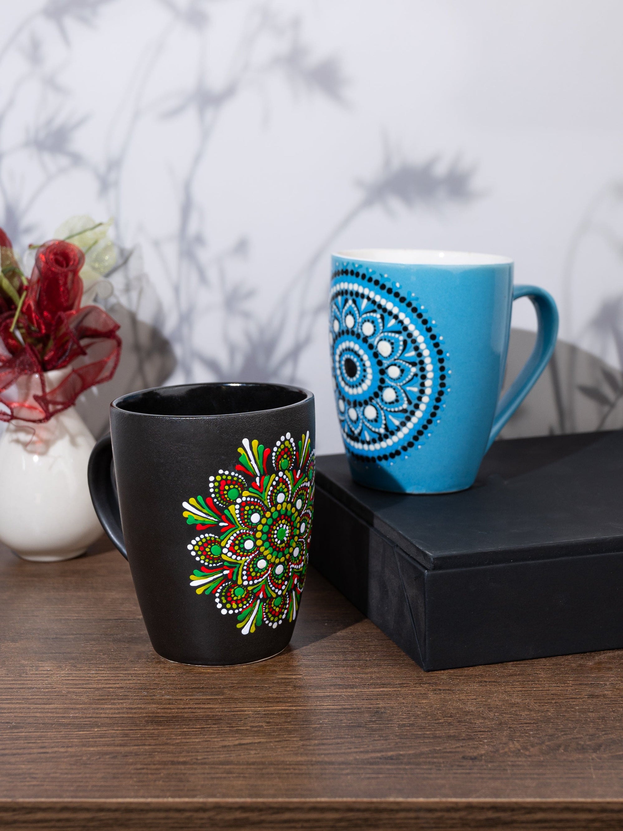 Exclusively Hand Painted Blue & Black Assorted Mandala art Coffee Mugs