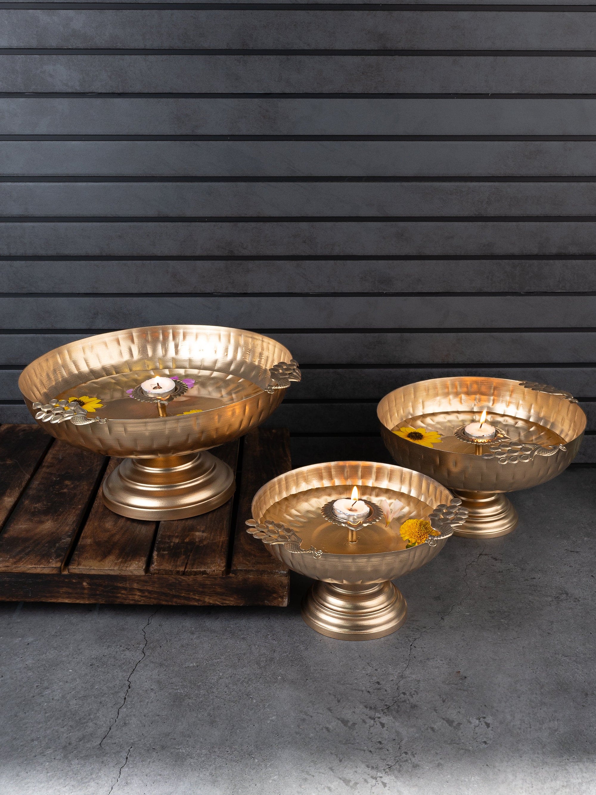 Hammered Metal Set of 3 Urli for Home Decor and Puja Rituals