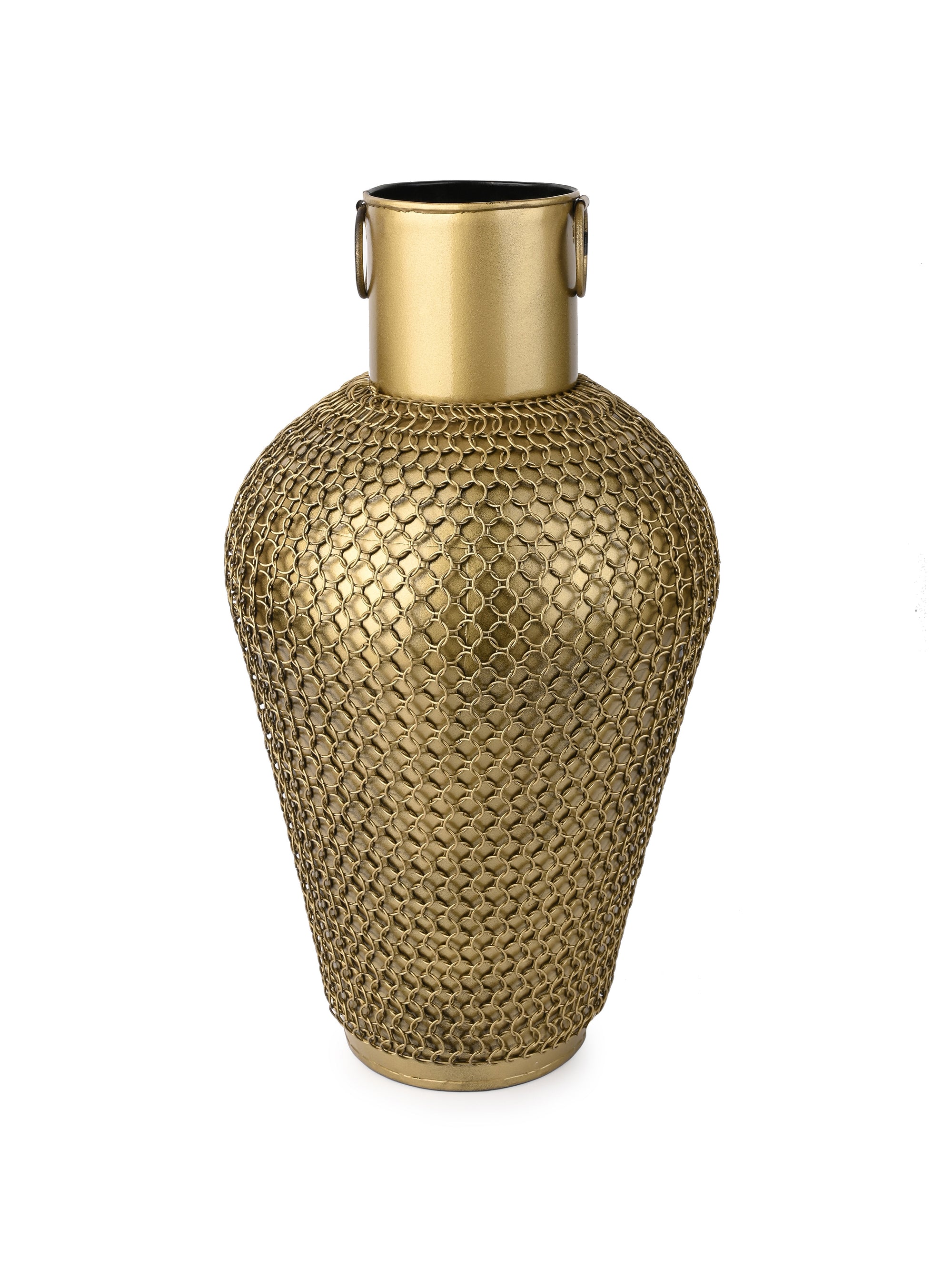 Metal Crafted Gold Tall Pot Covered with Chain Mesh for Home Decor - 18 inches