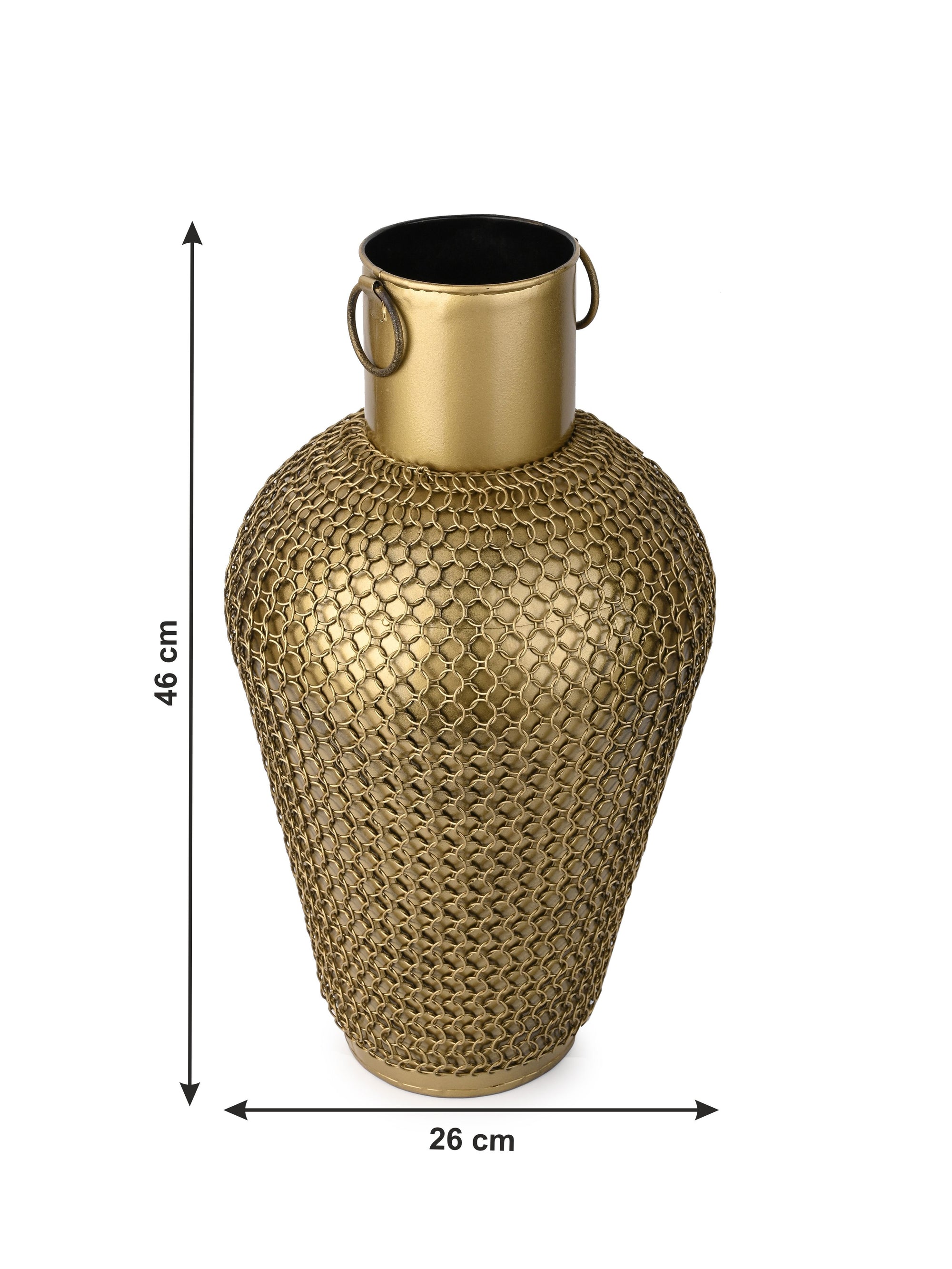 Metal Crafted Gold Tall Pot Covered with Chain Mesh for Home Decor - 18 inches