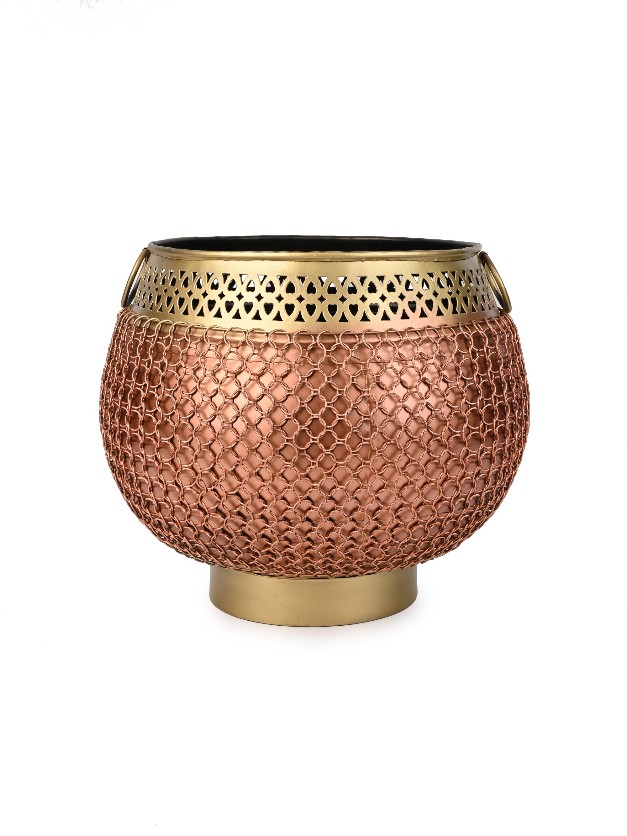 Dual tone Metal Pot / Planter Covered with Chain Mesh for Home decor - 10 inches