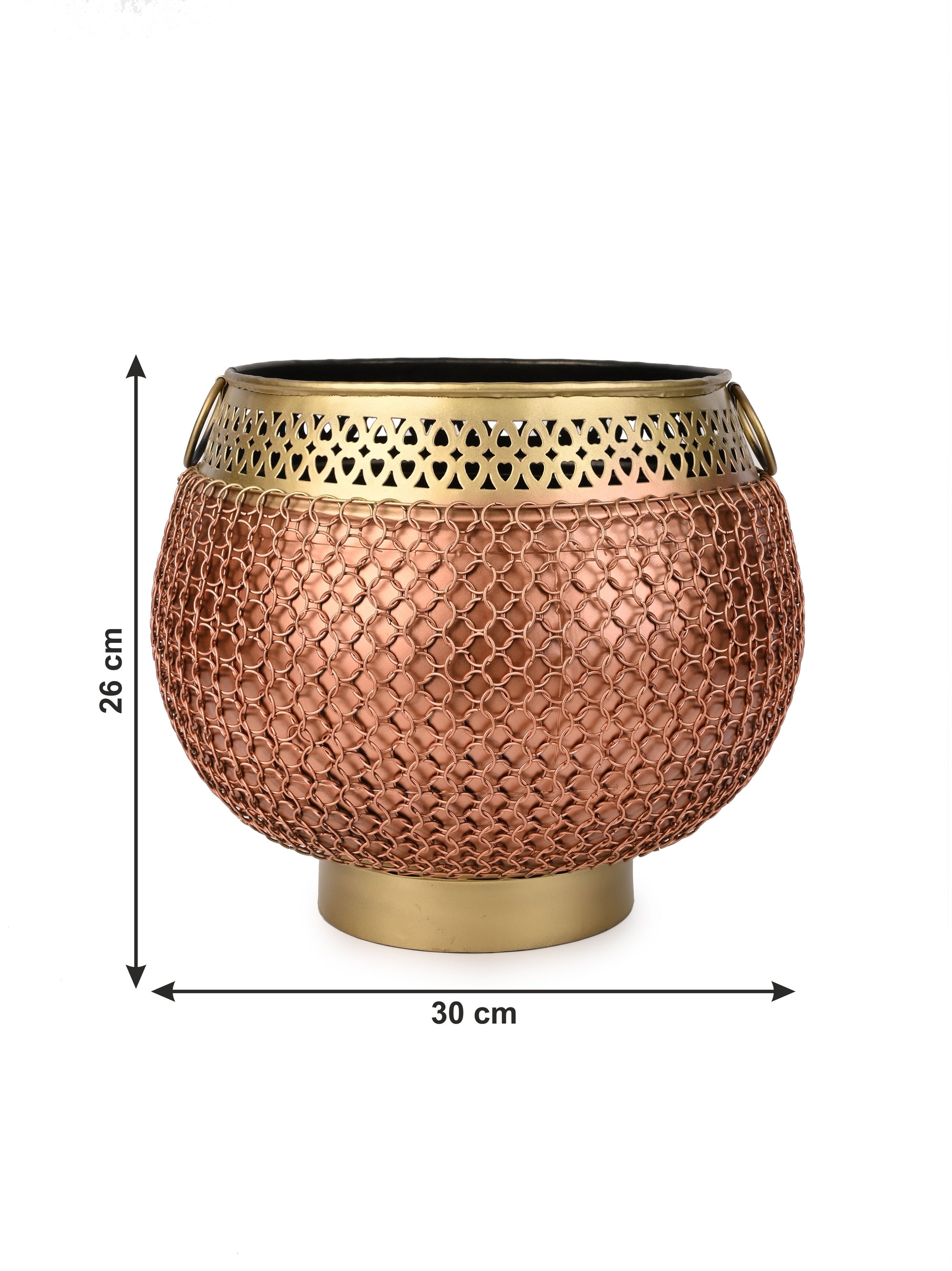 Dual tone Metal Pot / Planter Covered with Chain Mesh for Home decor - 10 inches