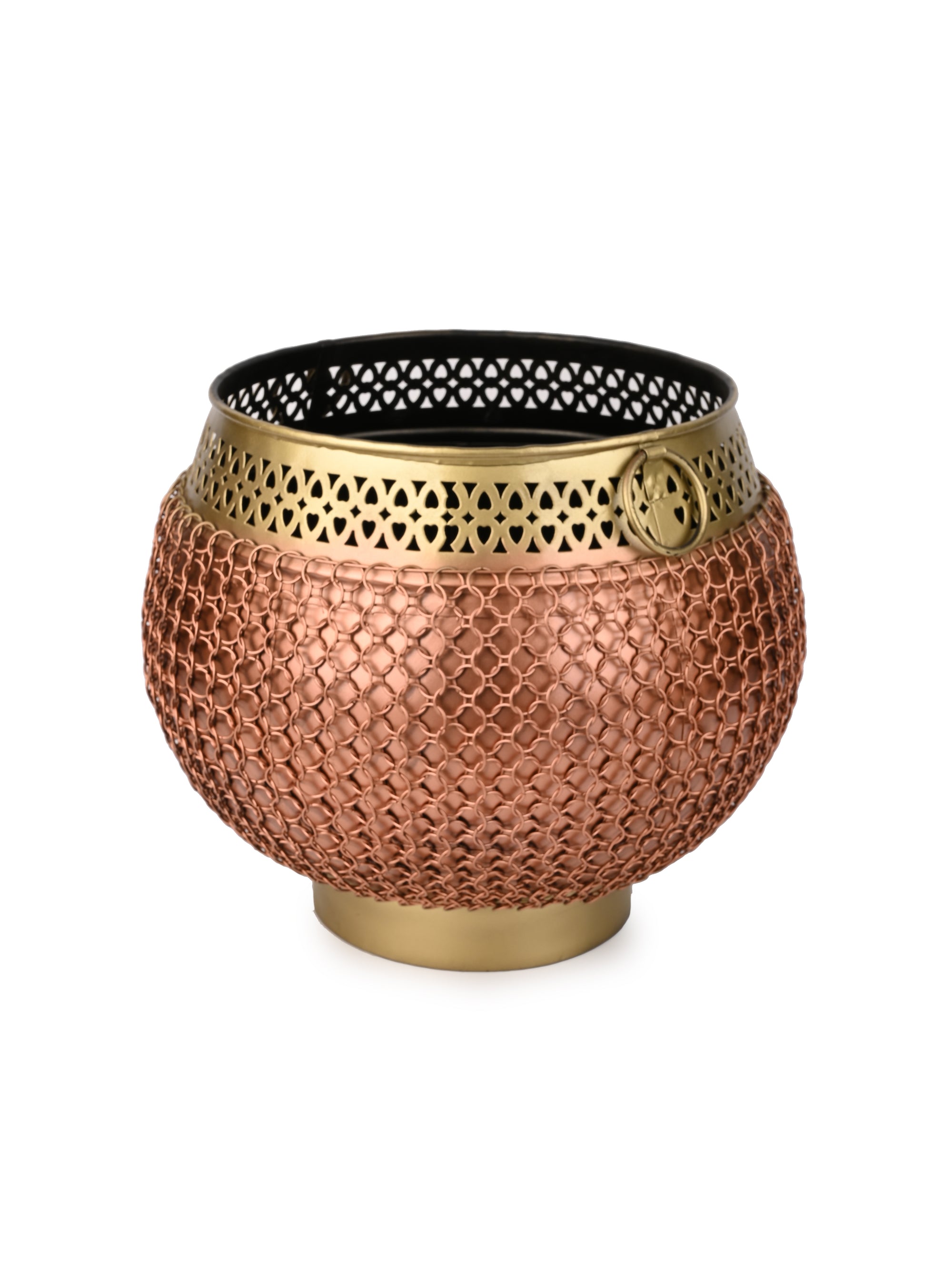 Dual tone Metal Pot / Planter Covered with Chain Mesh for Home decor - 10 inches