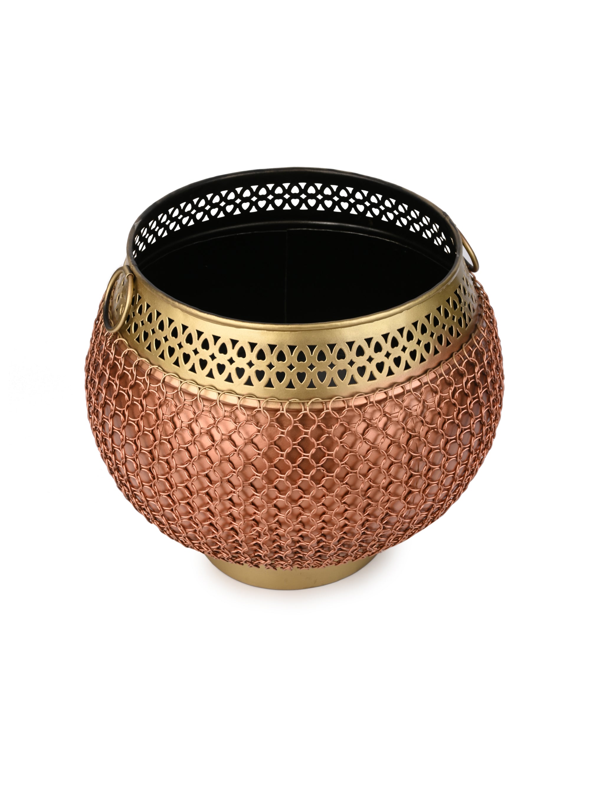 Dual tone Metal Pot / Planter Covered with Chain Mesh for Home decor - 10 inches