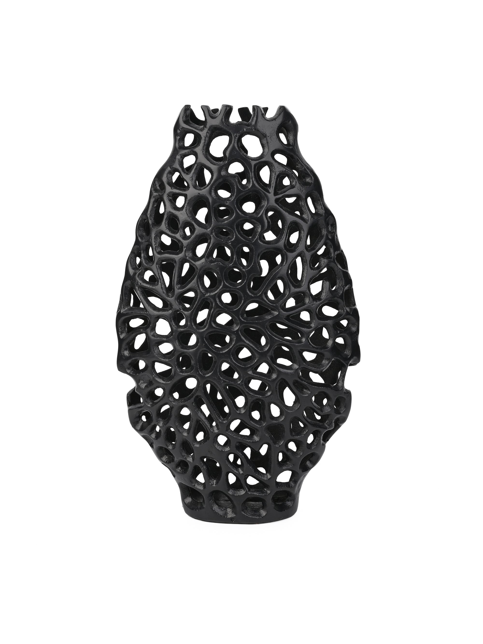 Black Metal Coral Design Flower Vase for Home Office Decor - 15 inches