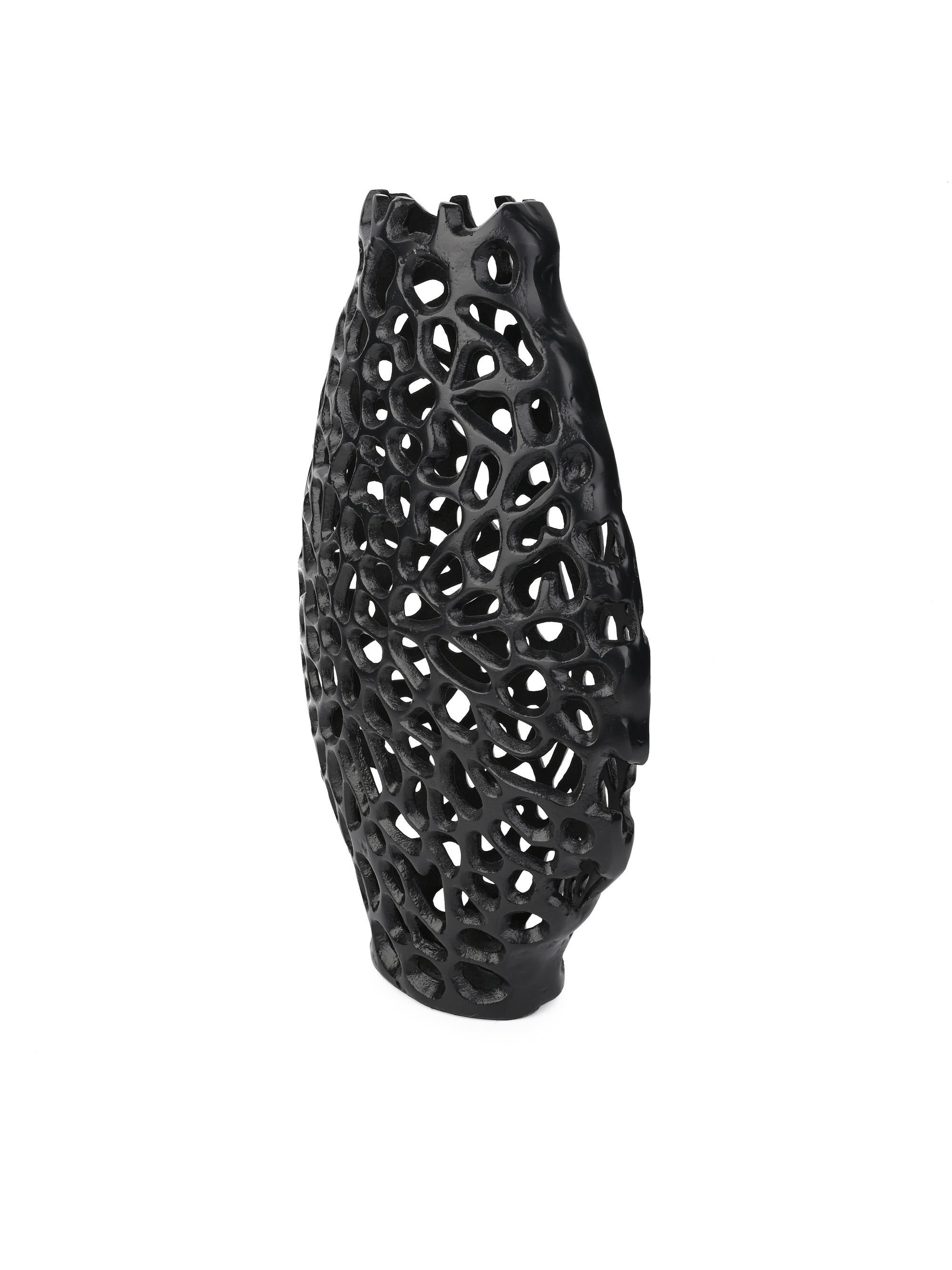 Black Metal Coral Design Flower Vase for Home Office Decor - 15 inches