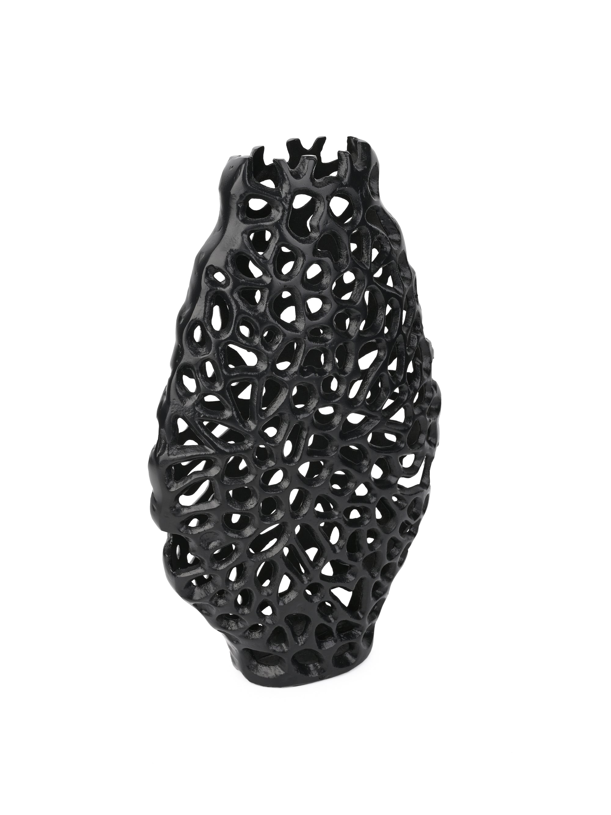 Black Metal Coral Design Flower Vase for Home Office Decor - 15 inches