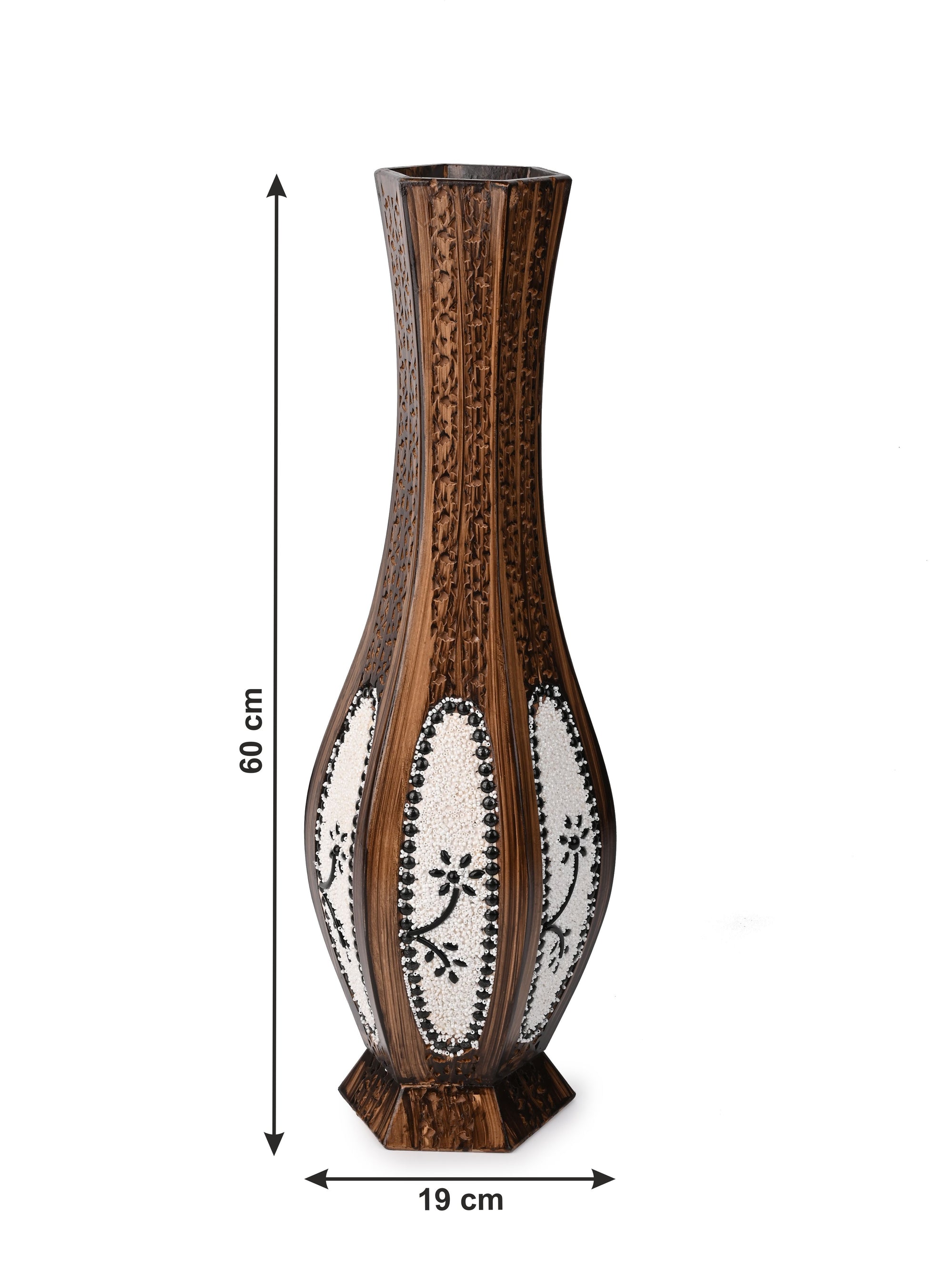 Tall Beaded Dual Tone Flower Vase for Home Office Decor - 2 feet height