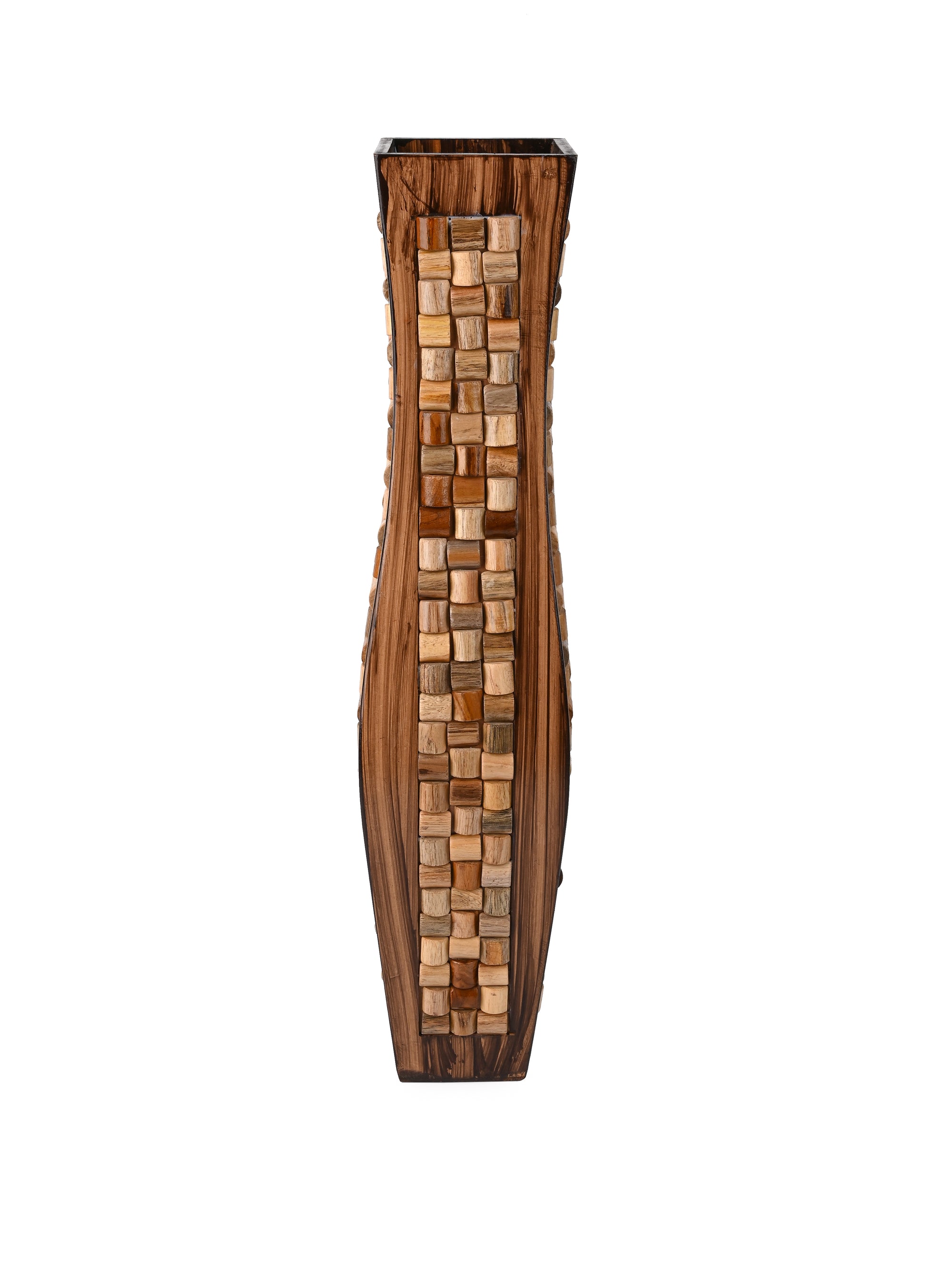 Tall Mosaic Design Wooden Flower Vase for Home Office Decor - 2 feet Height