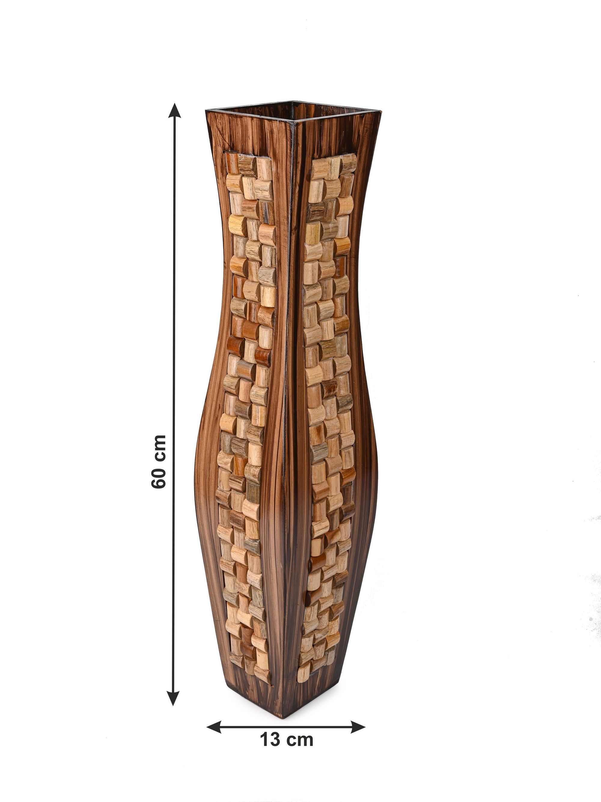 Tall Mosaic Design Wooden Flower Vase for Home Office Decor - 2 feet Height