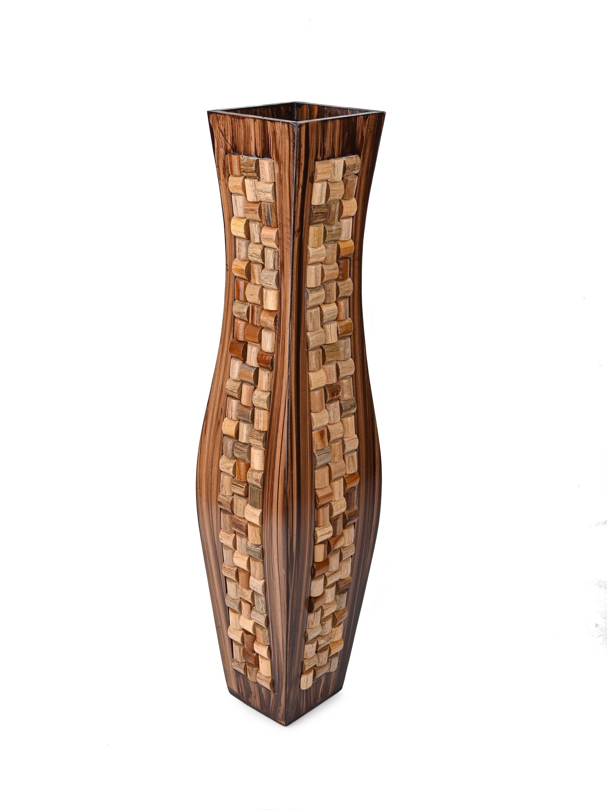 Tall Mosaic Design Wooden Flower Vase for Home Office Decor - 2 feet Height