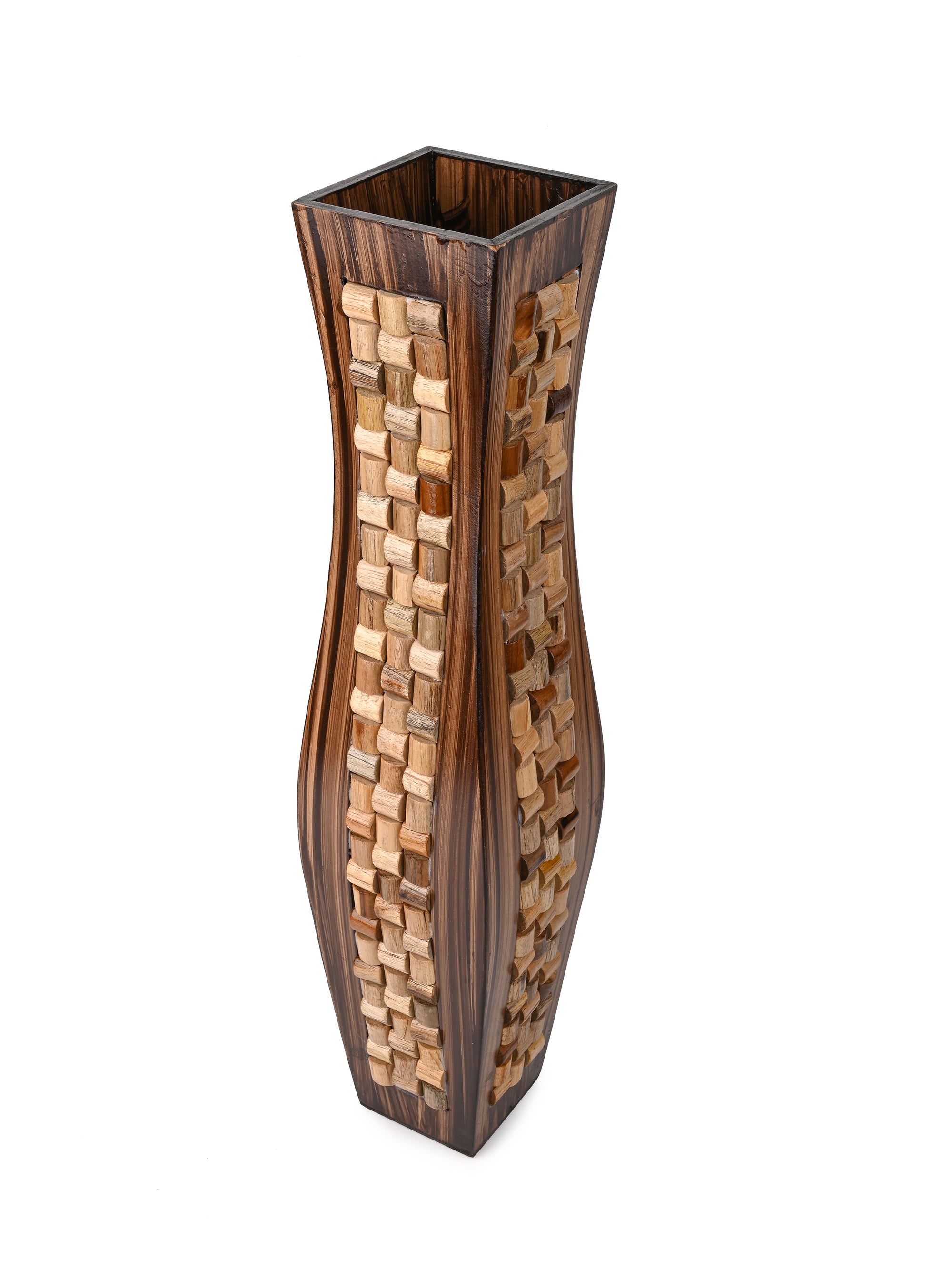 Tall Mosaic Design Wooden Flower Vase for Home Office Decor - 2 feet Height