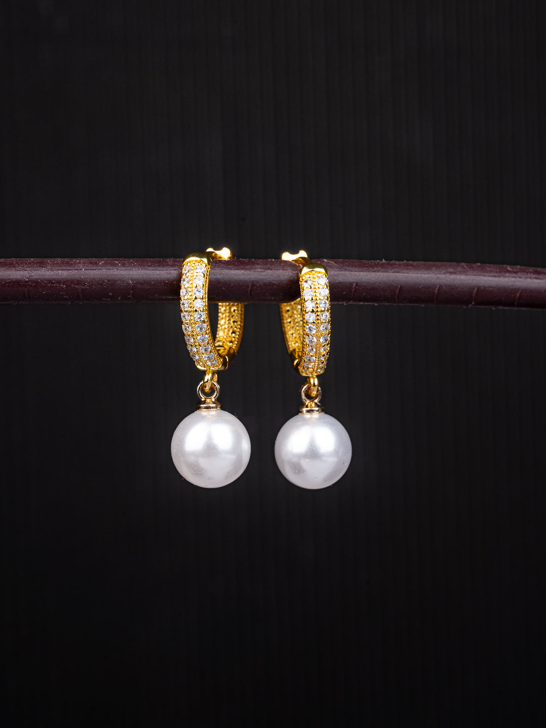 MAURYANA - Copper with Artificial Pearl and Zircon Inlay Earrings Pair