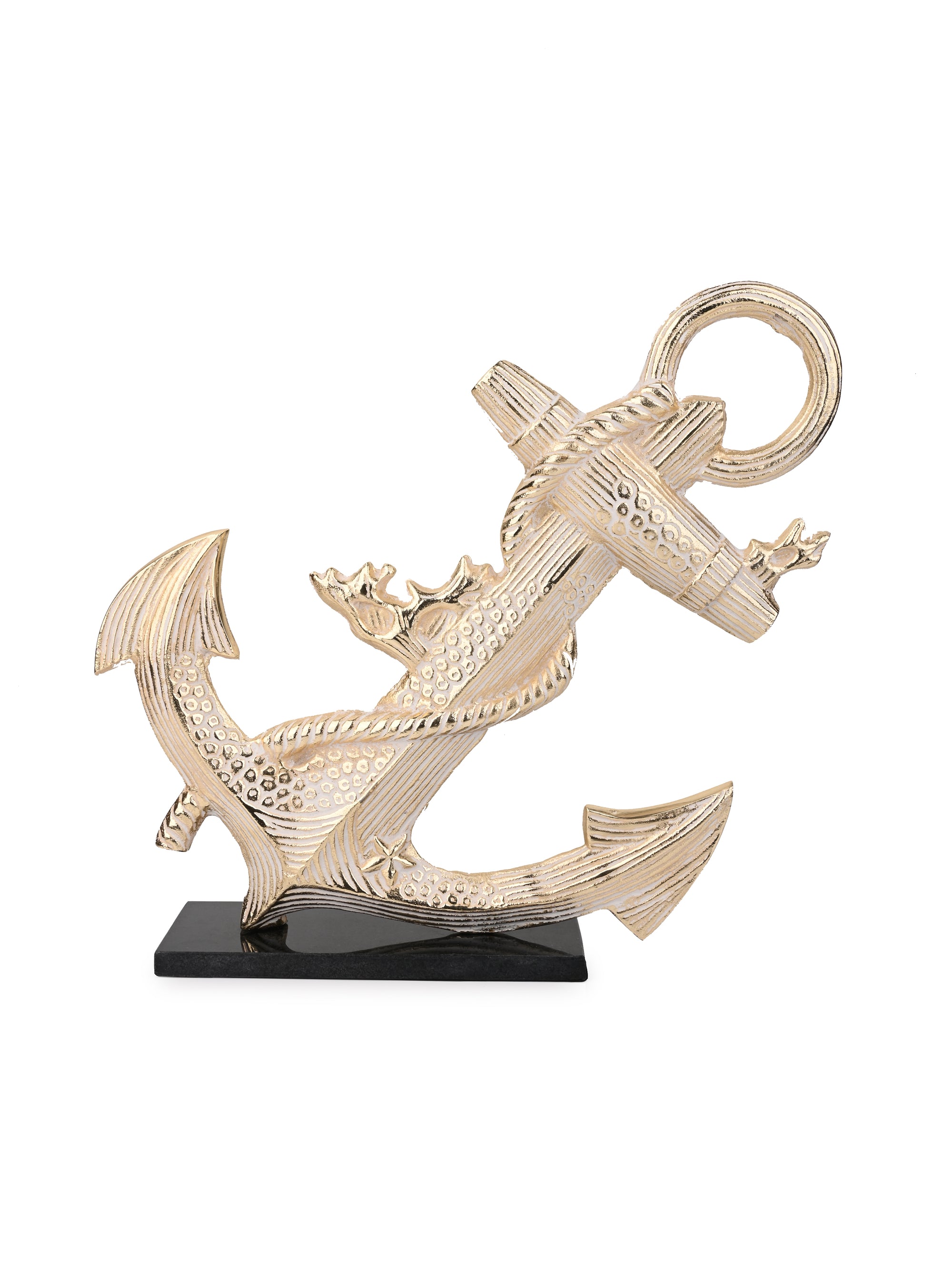 Metal Crafted Gold and White Anchor for Home Office Decor - 16 inches