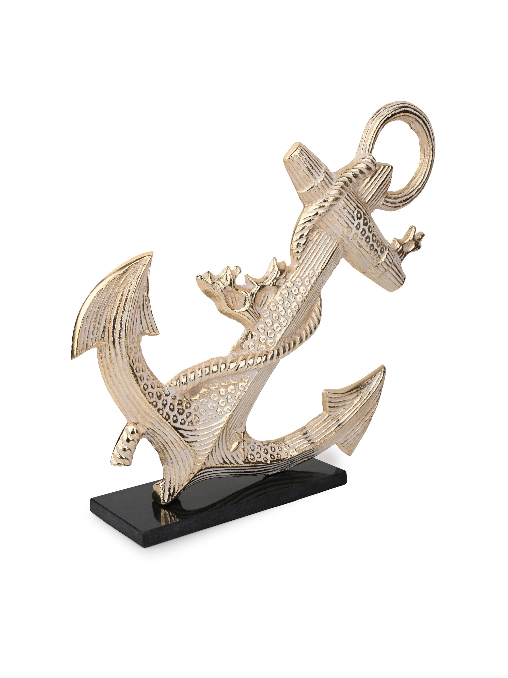 Metal Crafted Gold and White Anchor for Home Office Decor - 16 inches