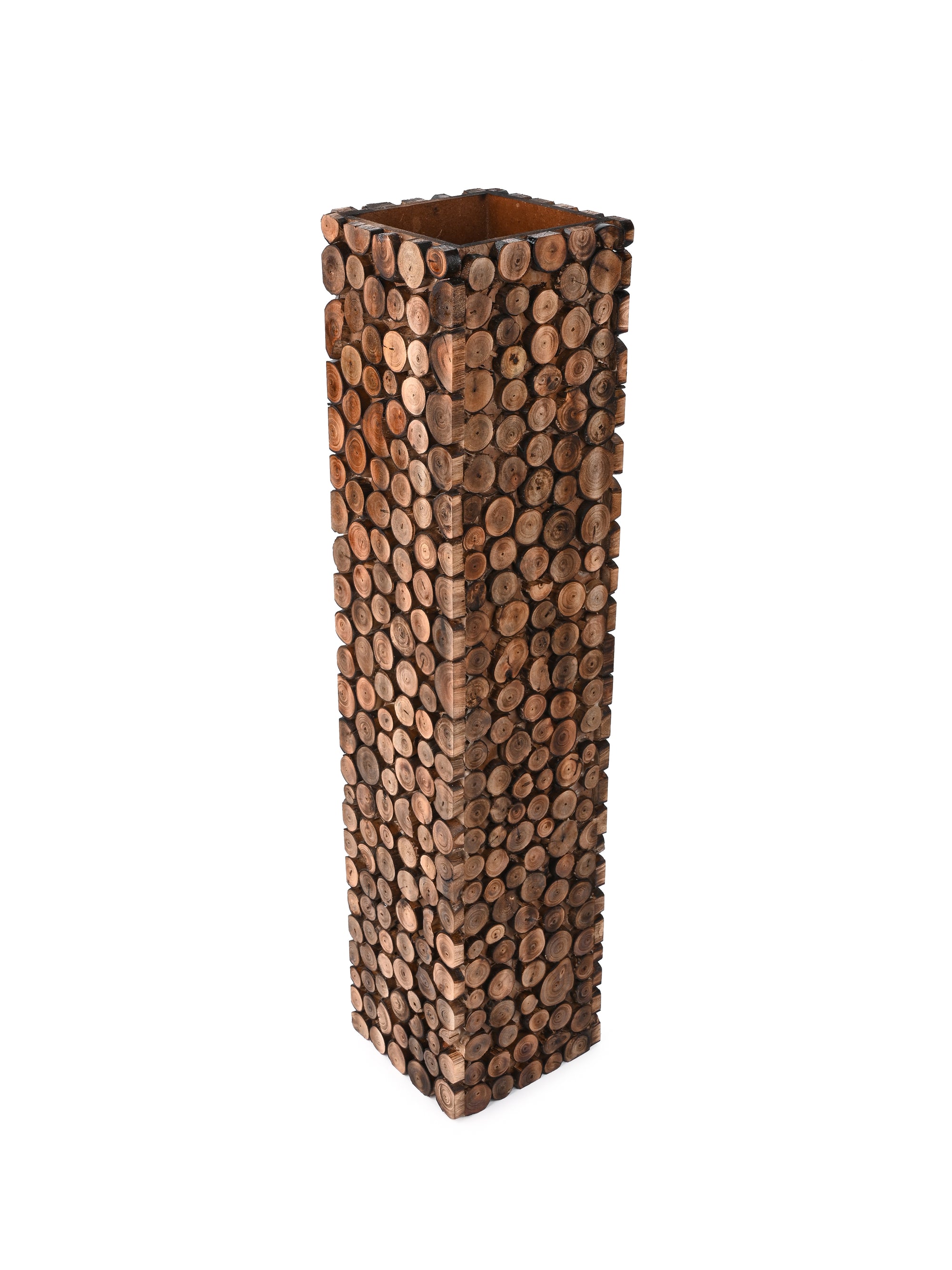 Tall Square Shaped Wood Crafted Flower Vase for Home Office Decor - 2 feet height