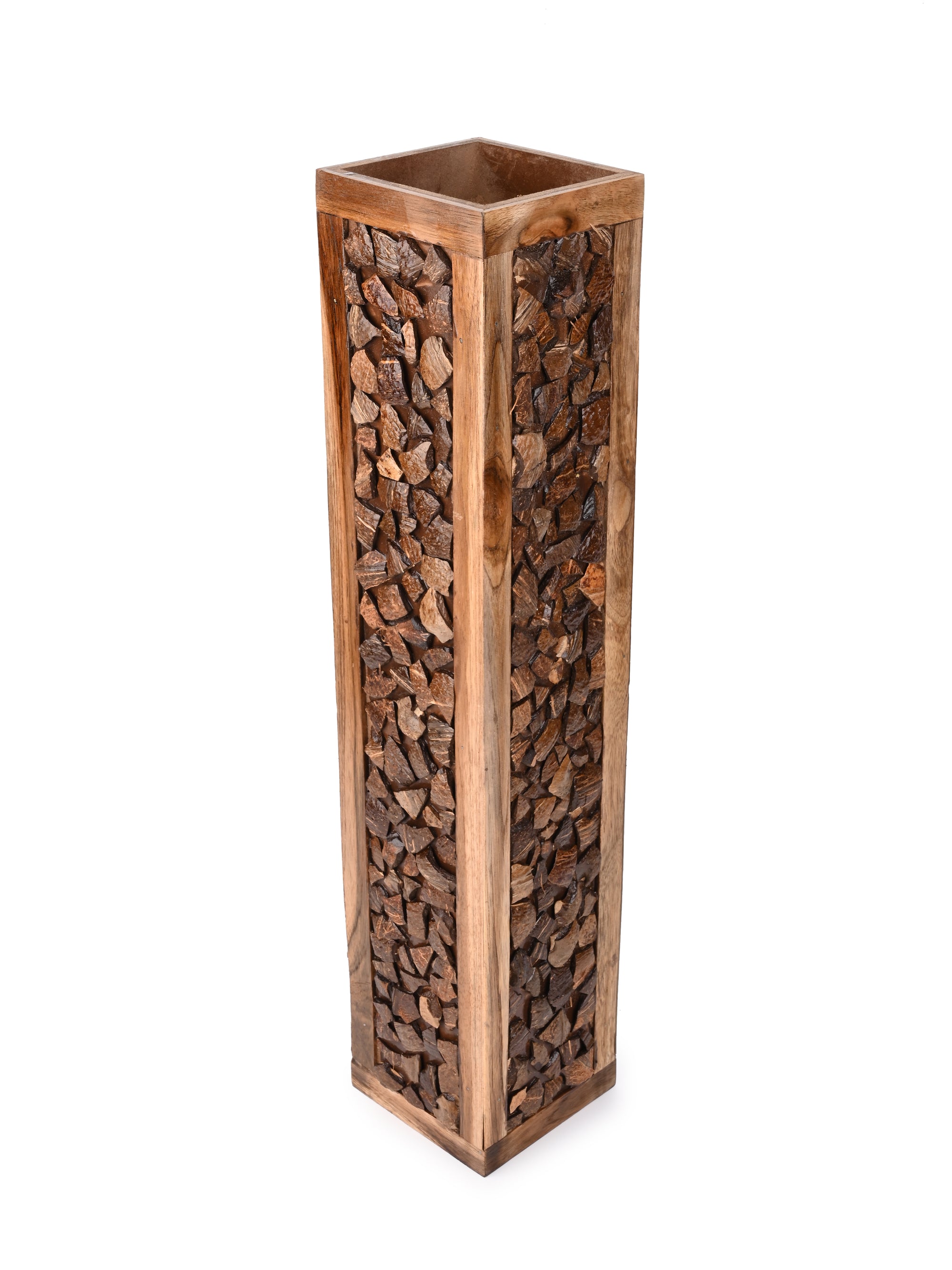 Tall Square Wooden Flower Vase for Home Office Decor - 2 feet height