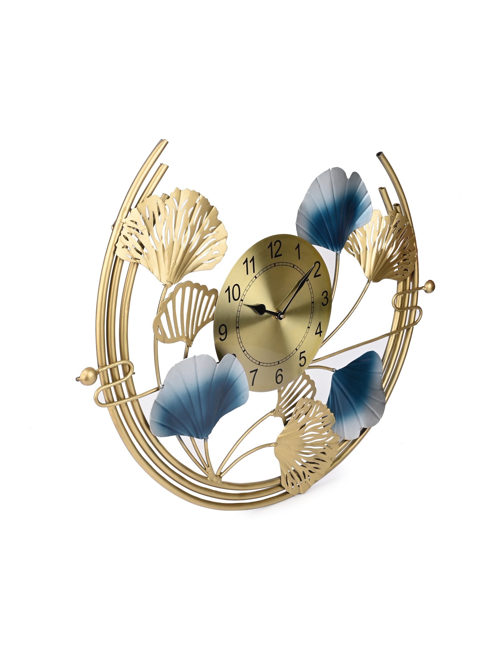 Gold and Blue Metal Crafted Elegant Wall Clock - 22 inches