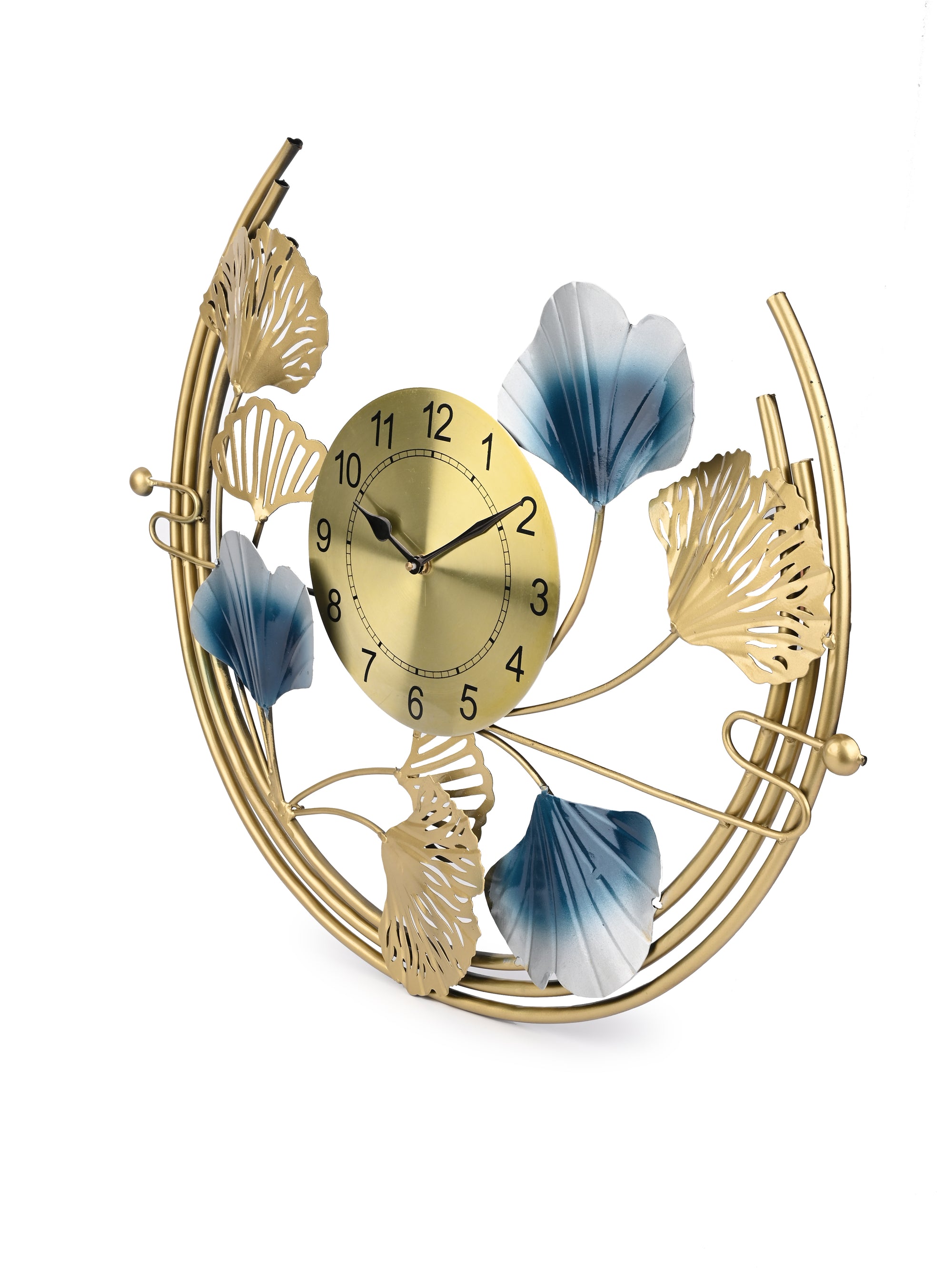 Gold and Blue Metal Crafted Elegant Wall Clock - 22 inches