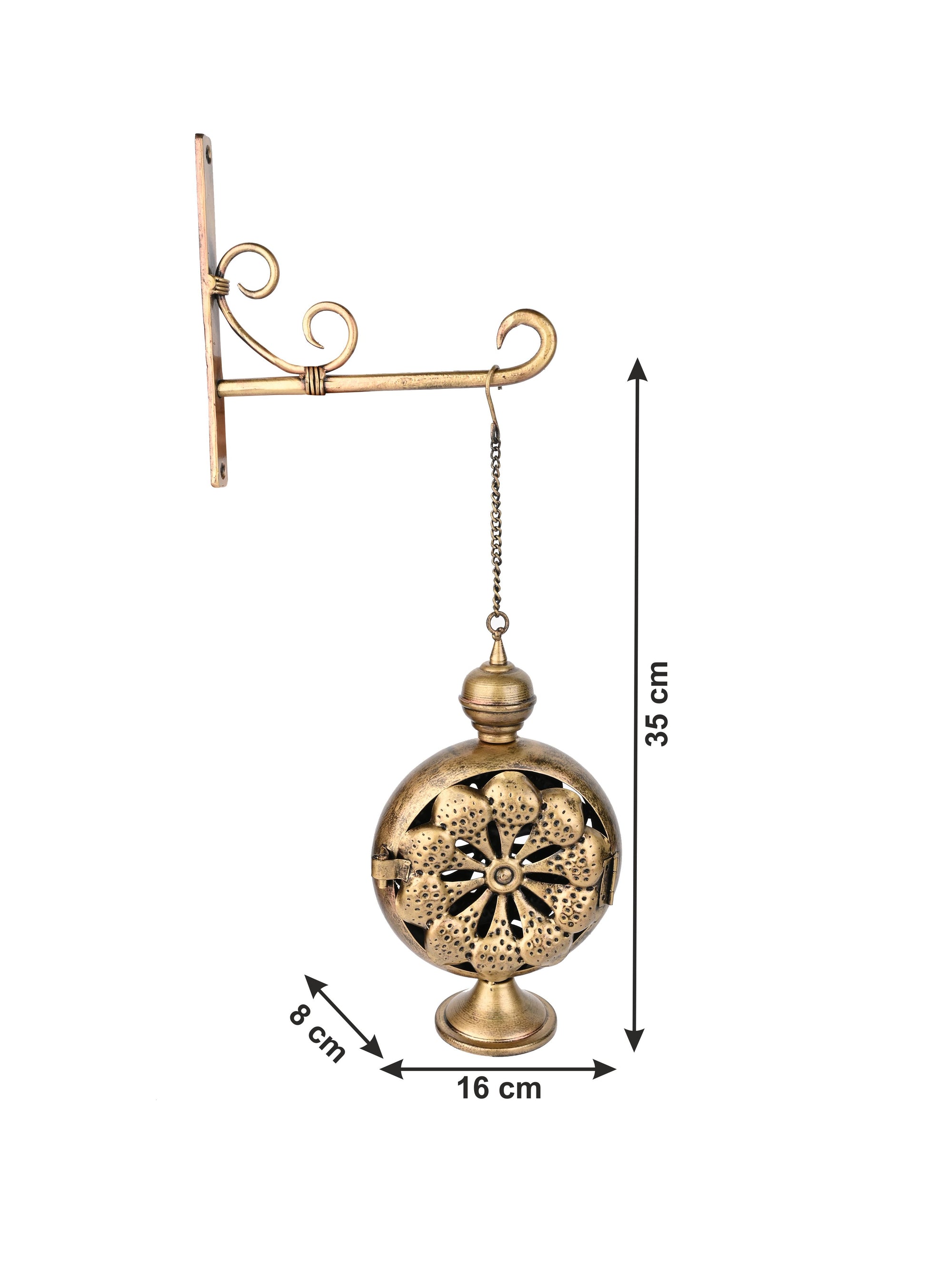 Metal Crafted Wall Hanging Tlight Holder in Antique Gold Color