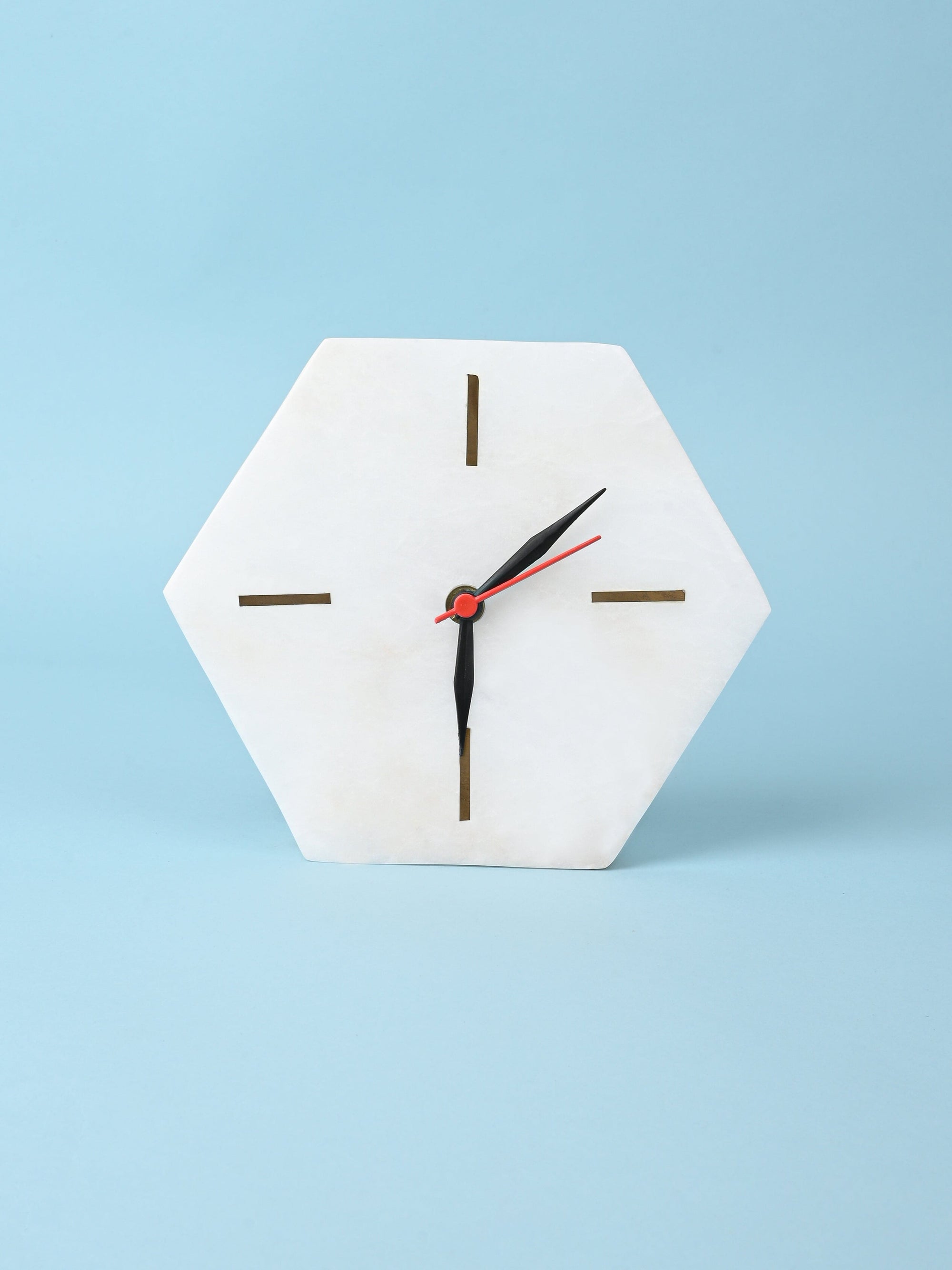 White Marble Hexagonal Table Clock
