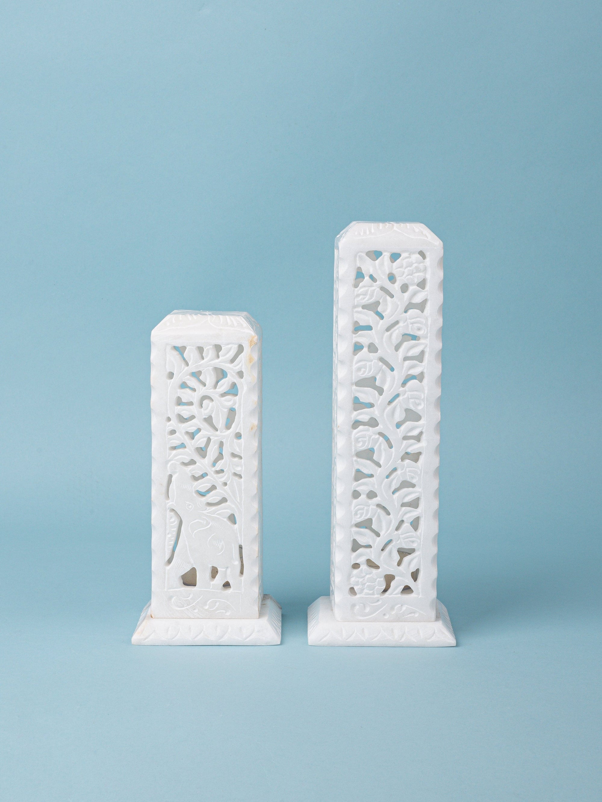 Set of 2 Beautiful Candle Covers Hand Carved of White Marble Stone