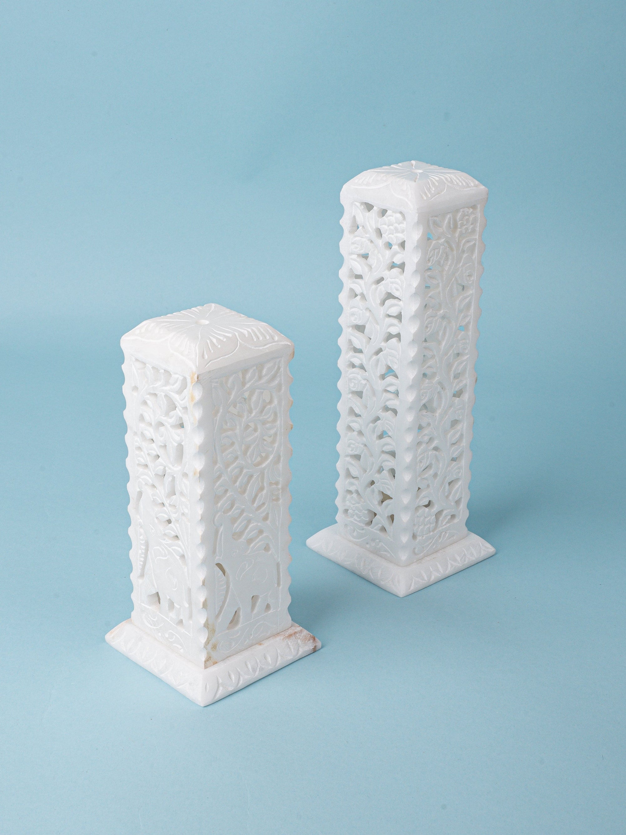Set of 2 Beautiful Candle Covers Hand Carved of White Marble Stone
