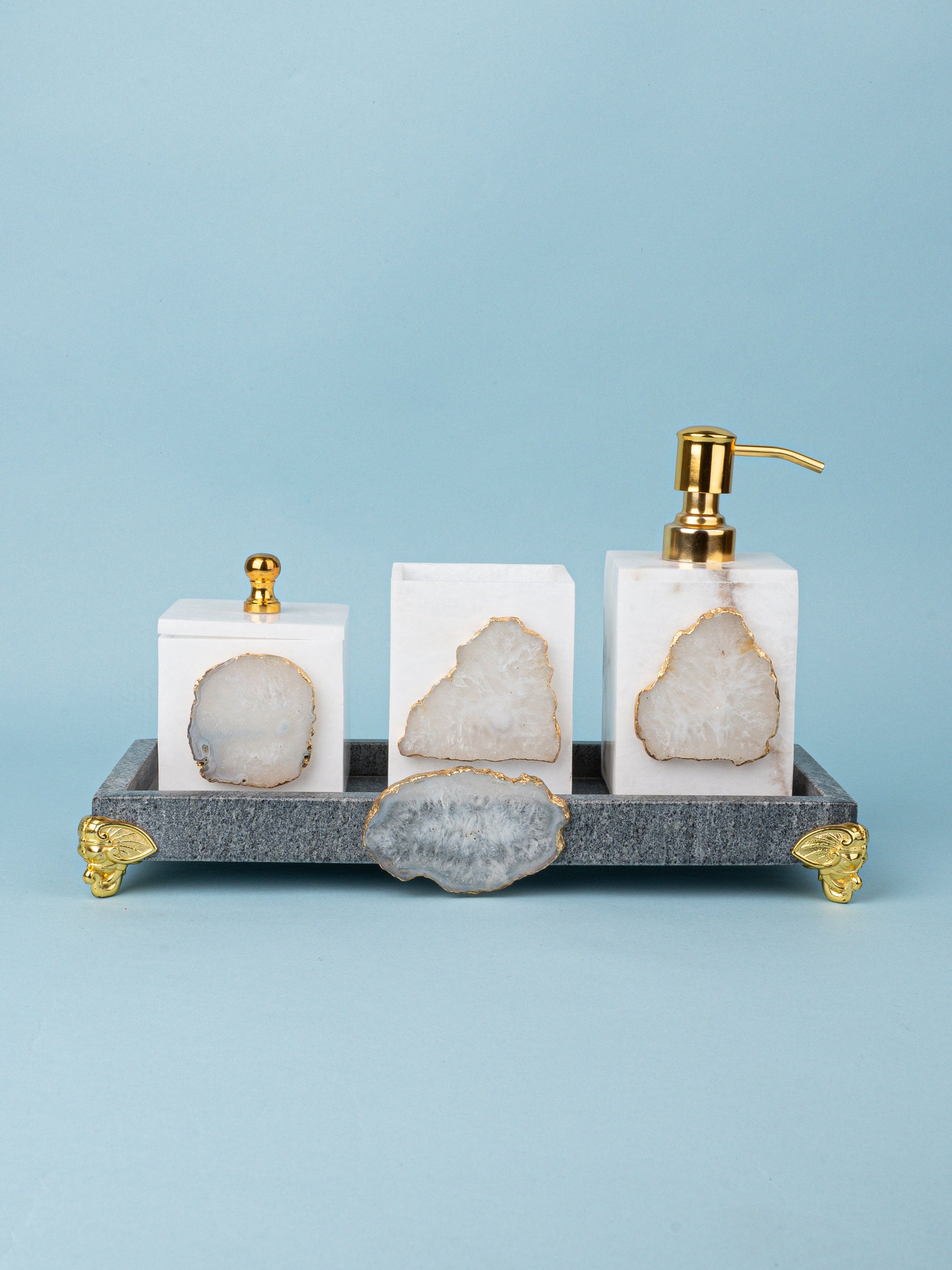 4 Pieces Bathroom Accessories Set with Agate Stone Decor