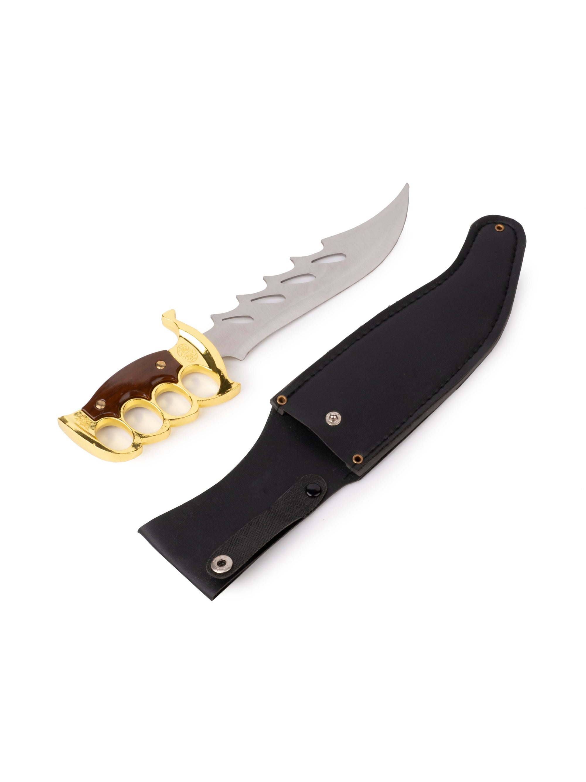 12" Hunting Knife / Dagger in a Black Leather Case with Golden Grip Handle for Home Decor