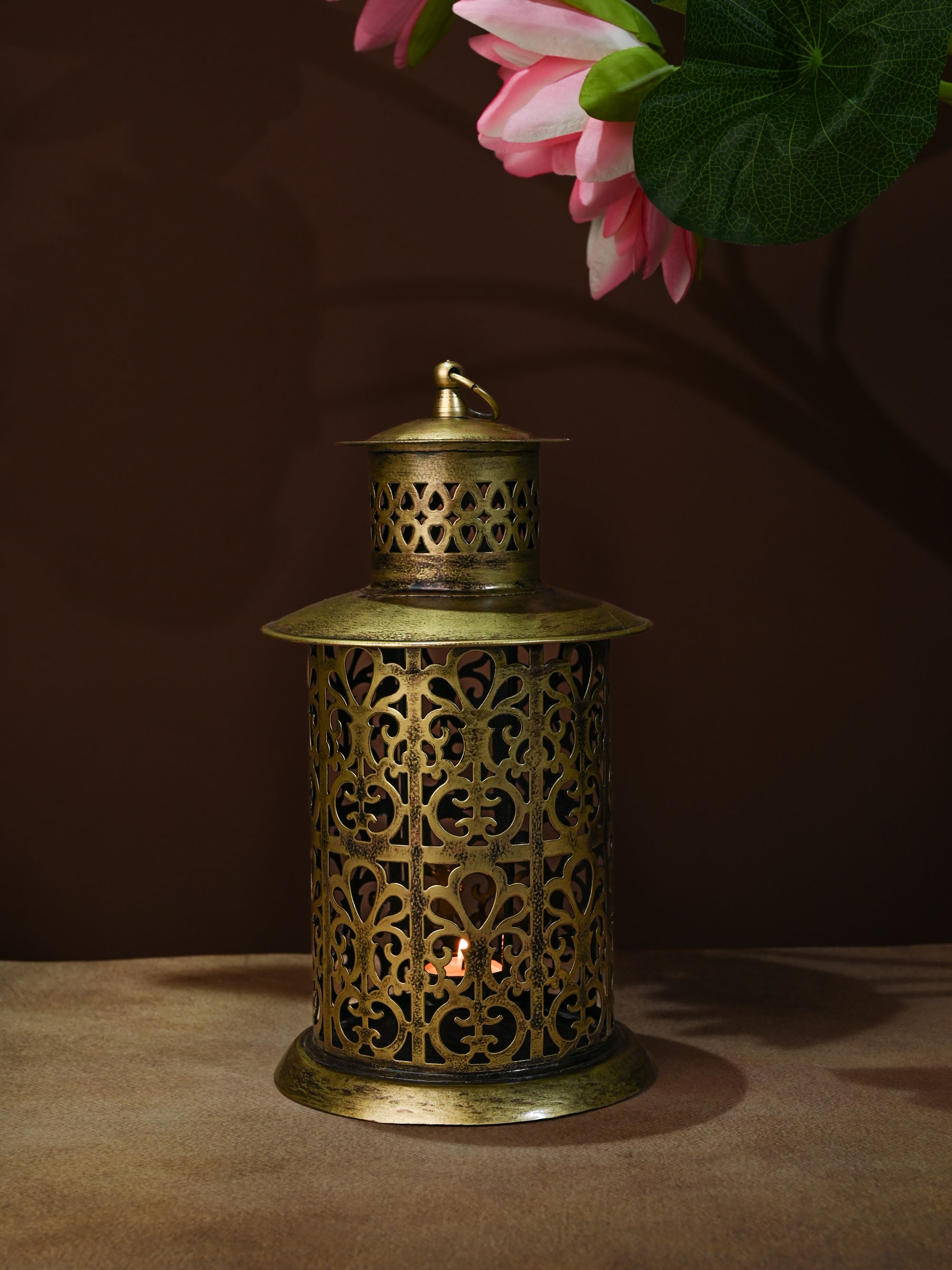 Metal Crafted Cutwork Design Tlight Holder / Lantern for Home Decor - 12 inches