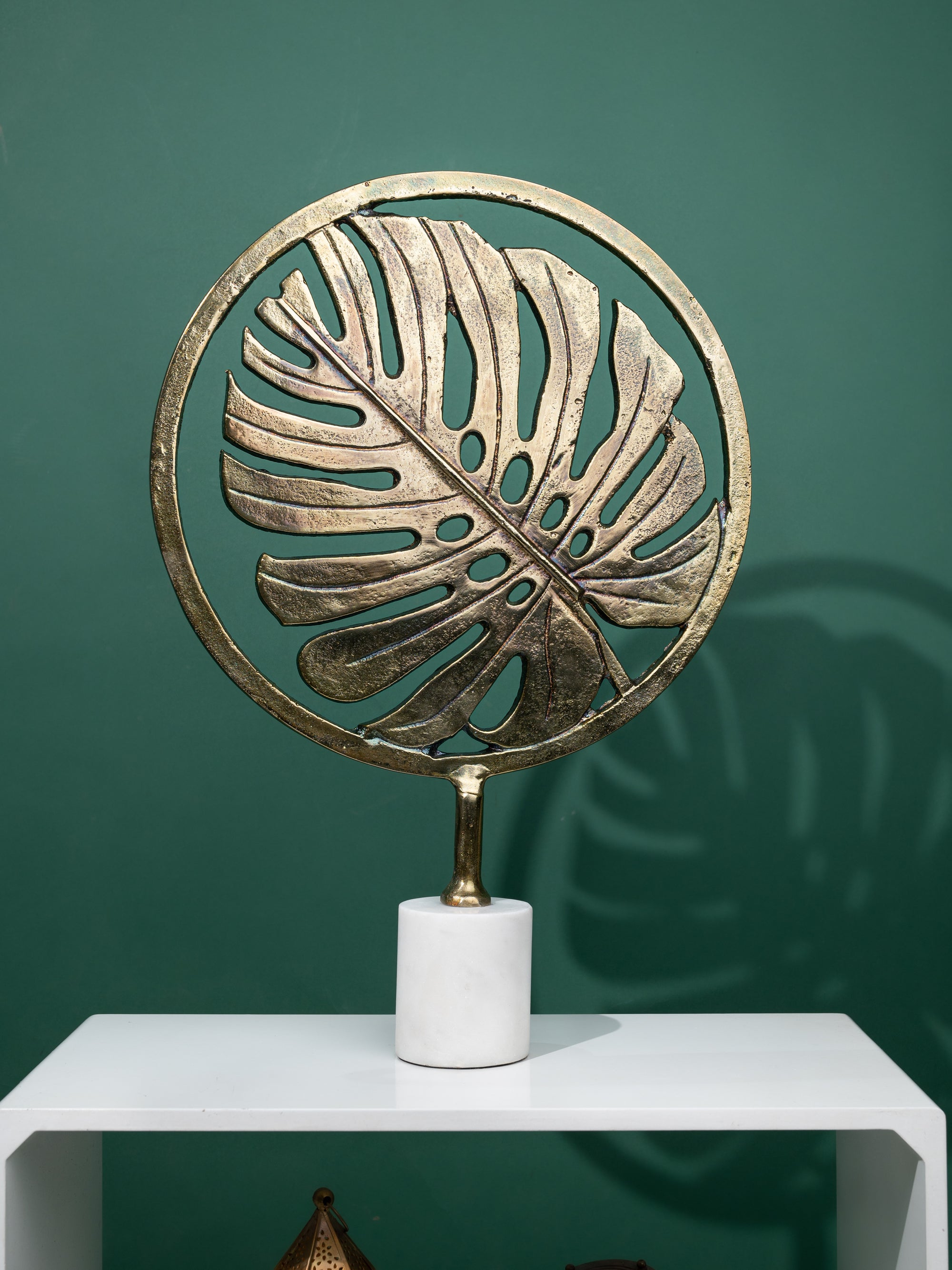 Metal Leaf Inside a Circle Decorative Showpiece - 20 inches