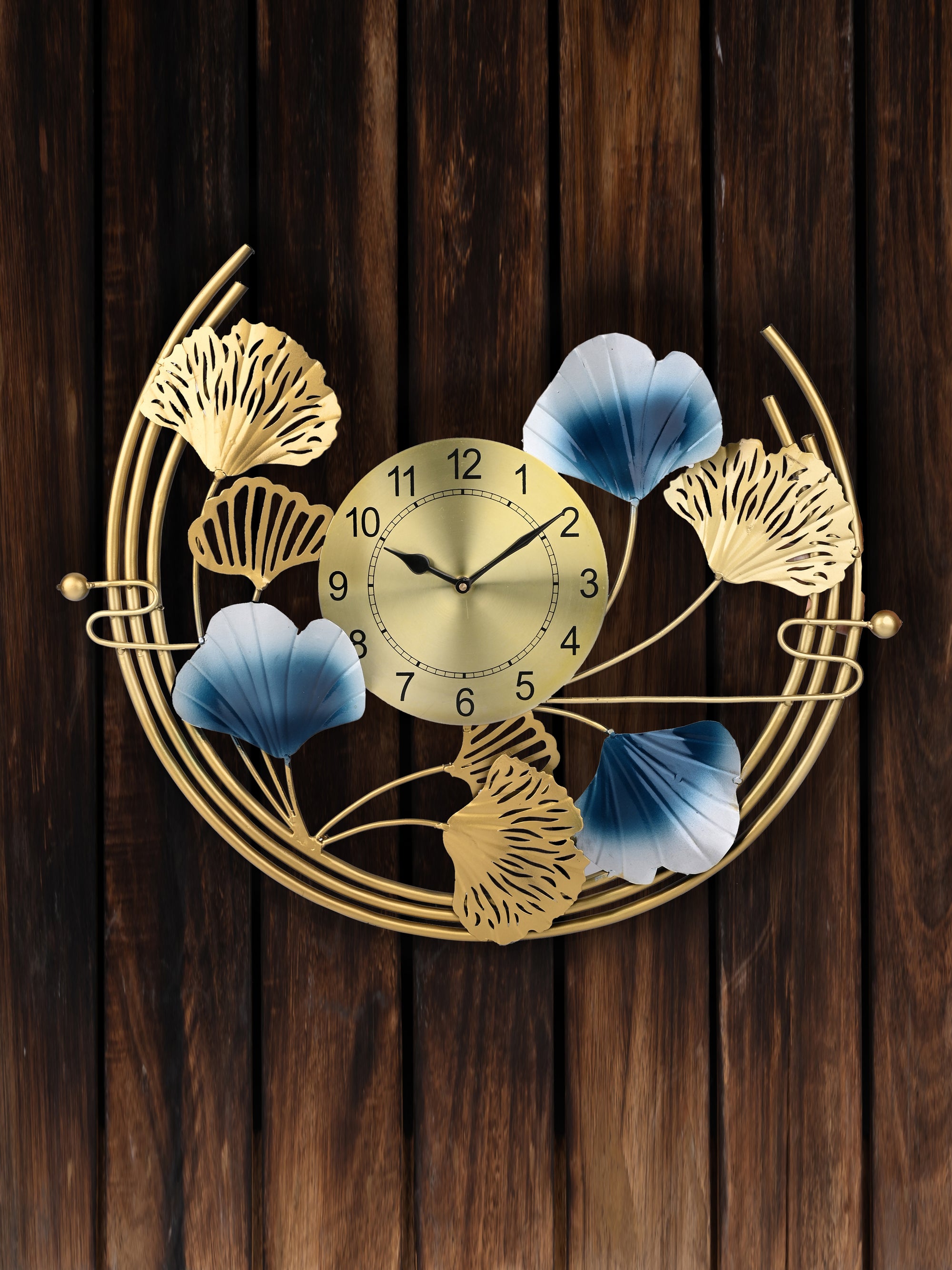 Gold and Blue Metal Crafted Elegant Wall Clock - 22 inches