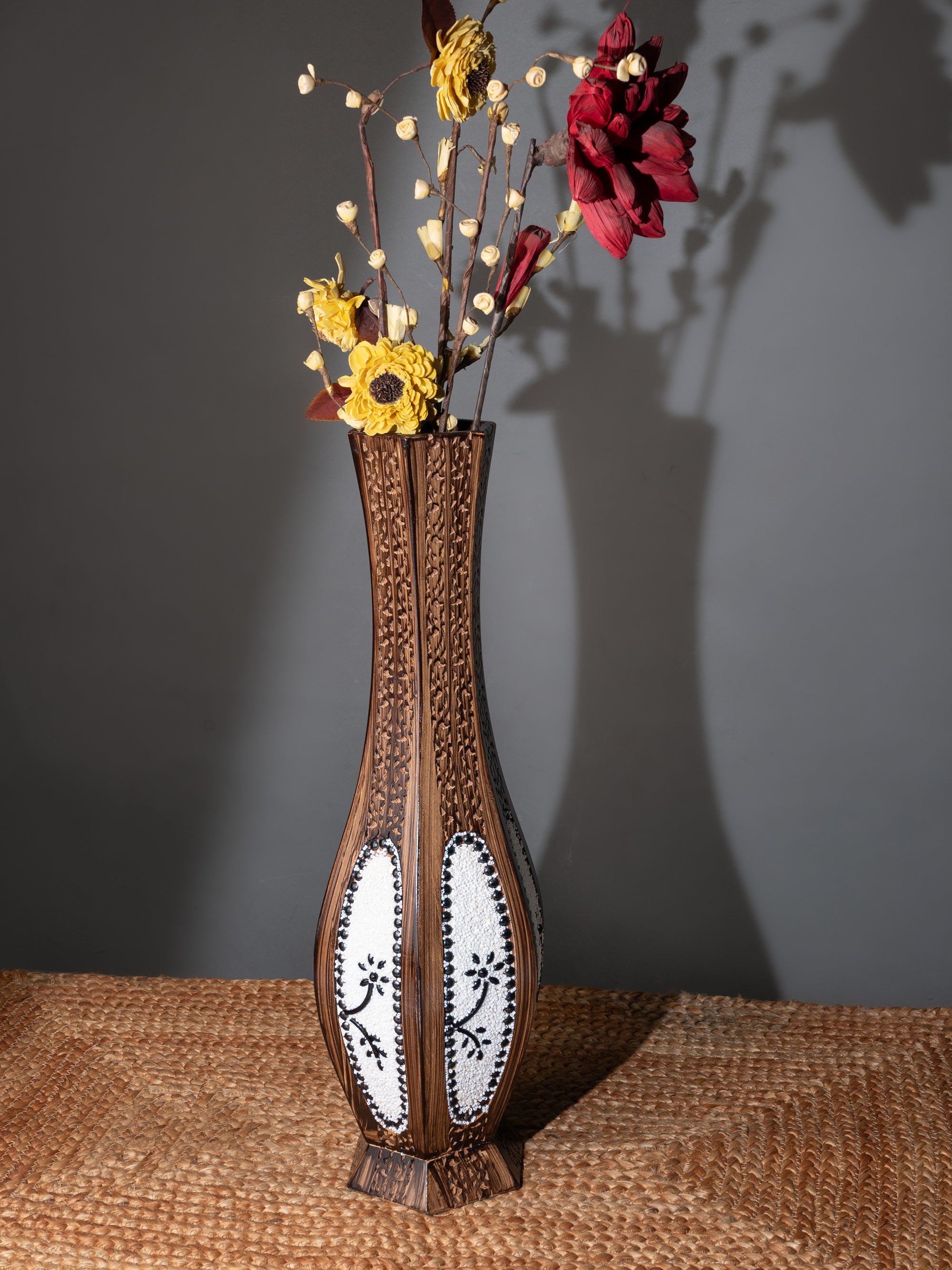 Tall Beaded Dual Tone Flower Vase for Home Office Decor - 2 feet height