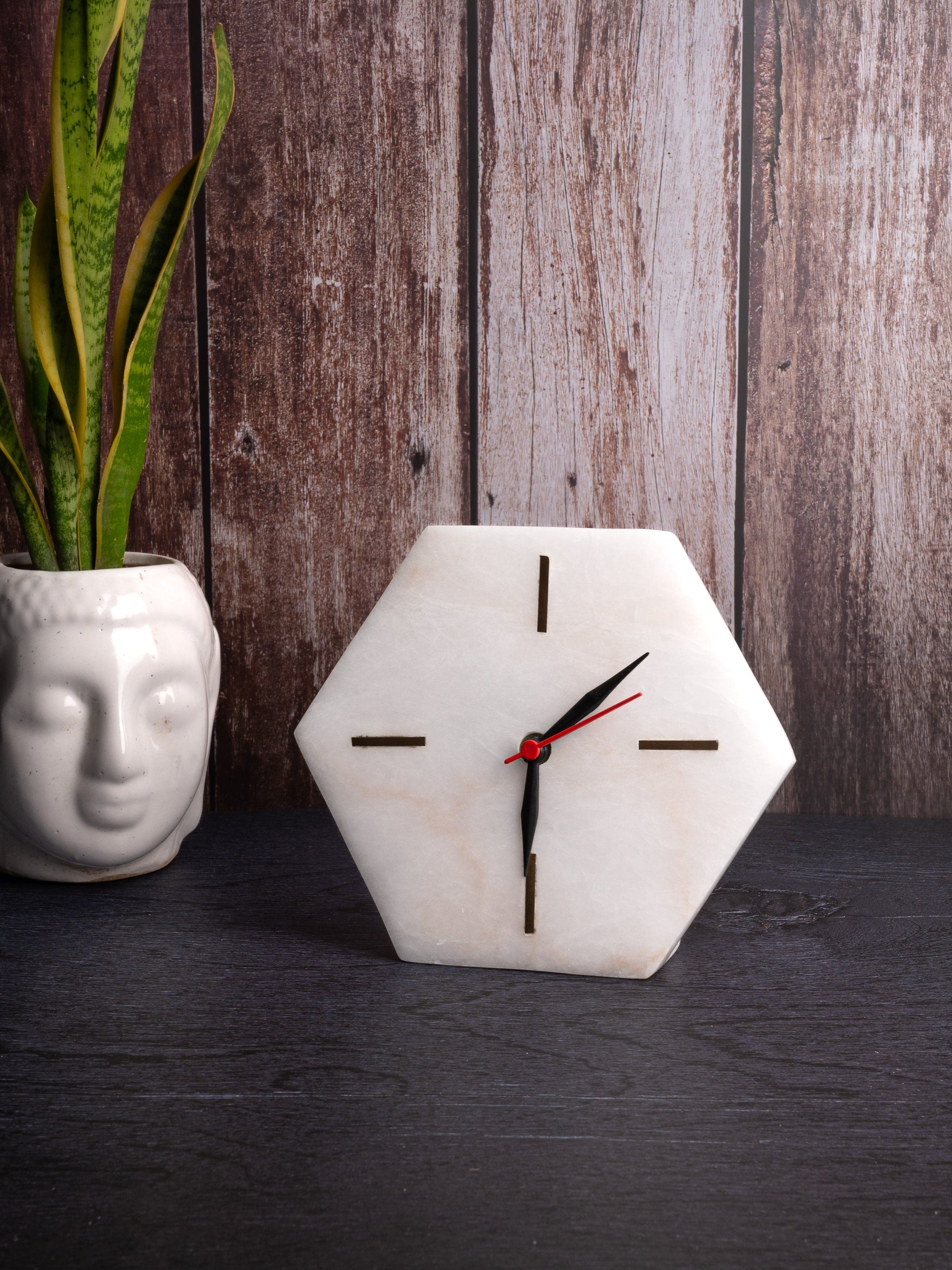 White Marble Hexagonal Table Clock